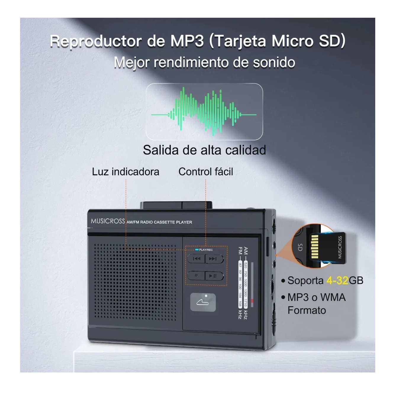 Reproductor Para Cassette Cassettera Portátil Con Radio Fm Am