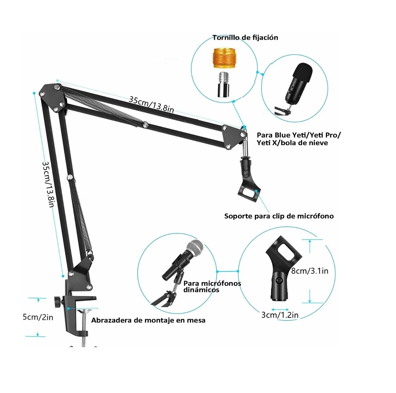 Kit Soporte Brazo Microfono Condensador Para Grabación Estudio