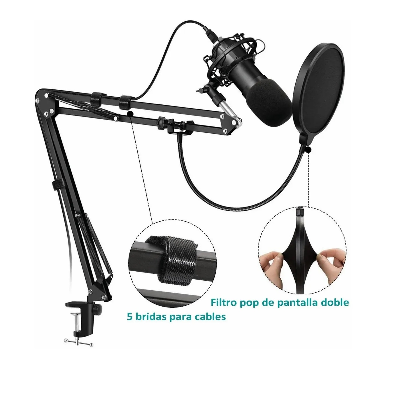Kit Soporte Brazo Microfono Condensador Para Grabación Estudio