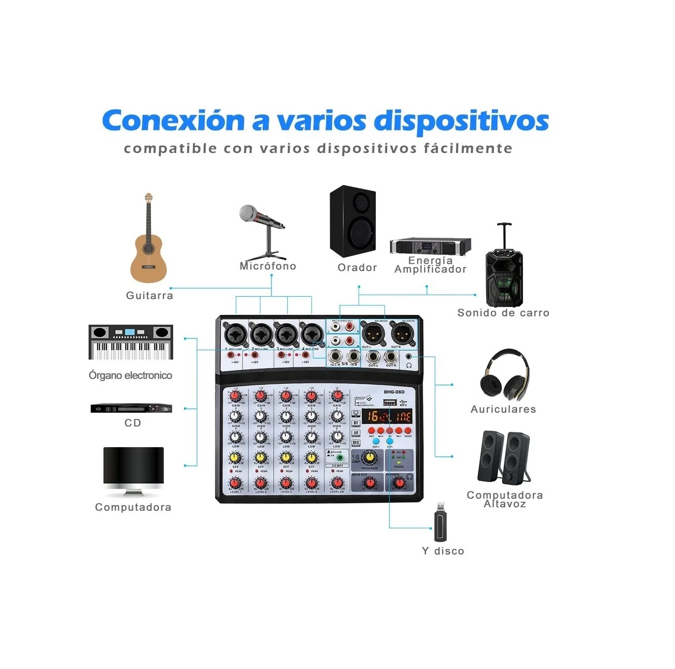 Conector de auriculares mezclador de Audio de 6 canales, consola