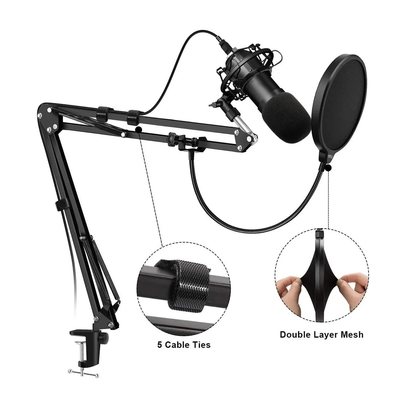 VIVO Soporte de brazo de micrófono de broadcast/podcast premium con  adaptador de tornillo de 3/8 y 5/8 pulgadas, soporte de escritorio  resistente
