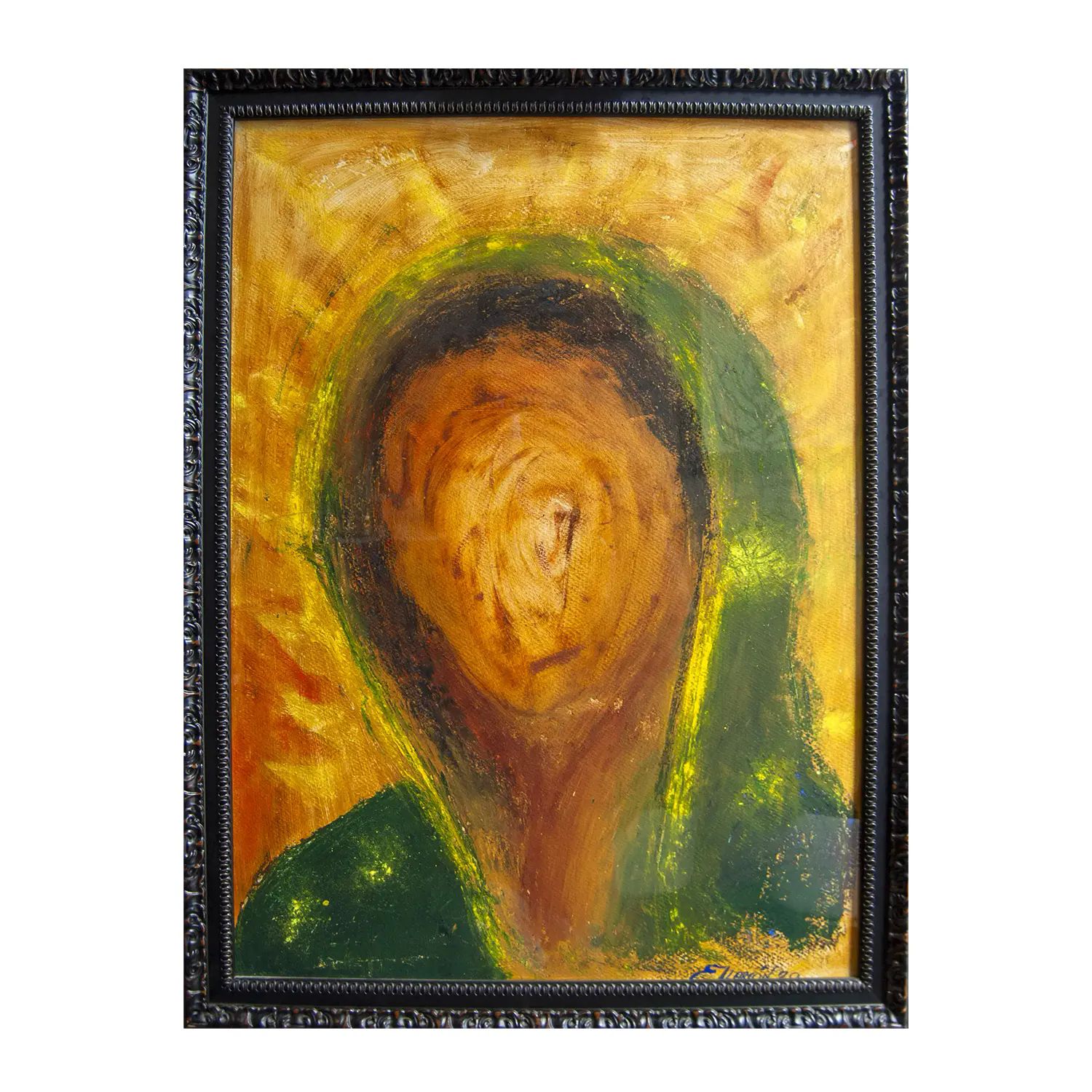 Pintura original - Técnica con pigmento sobre papel - Virgen - 76 x 56 cm - Cuadro decorativo