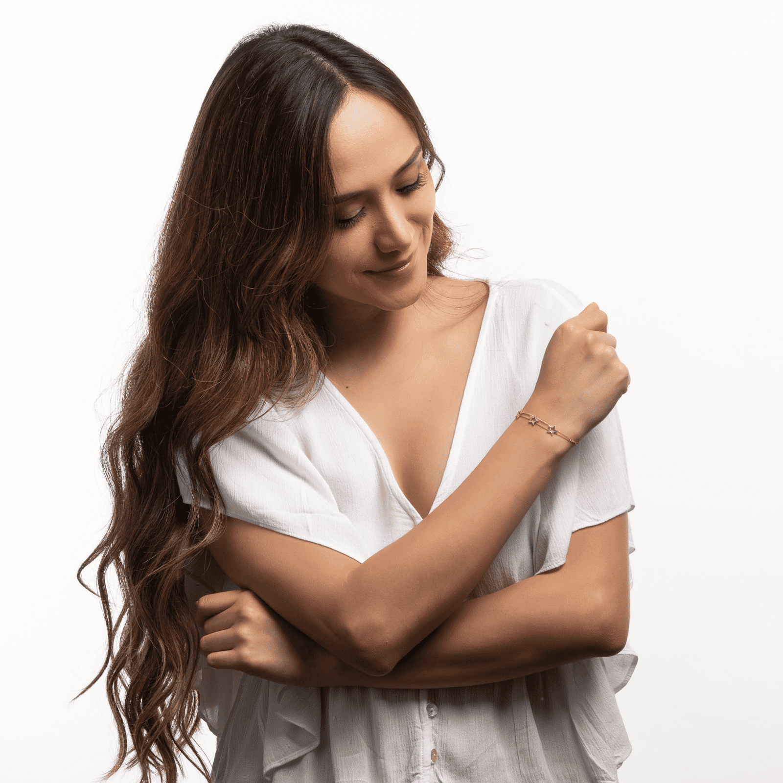 LuckyLy Pulseras Mujer con Dijes de Estrella , Acero Inoxidable con Baño de Oro Rosa 18k - Modelo Sima