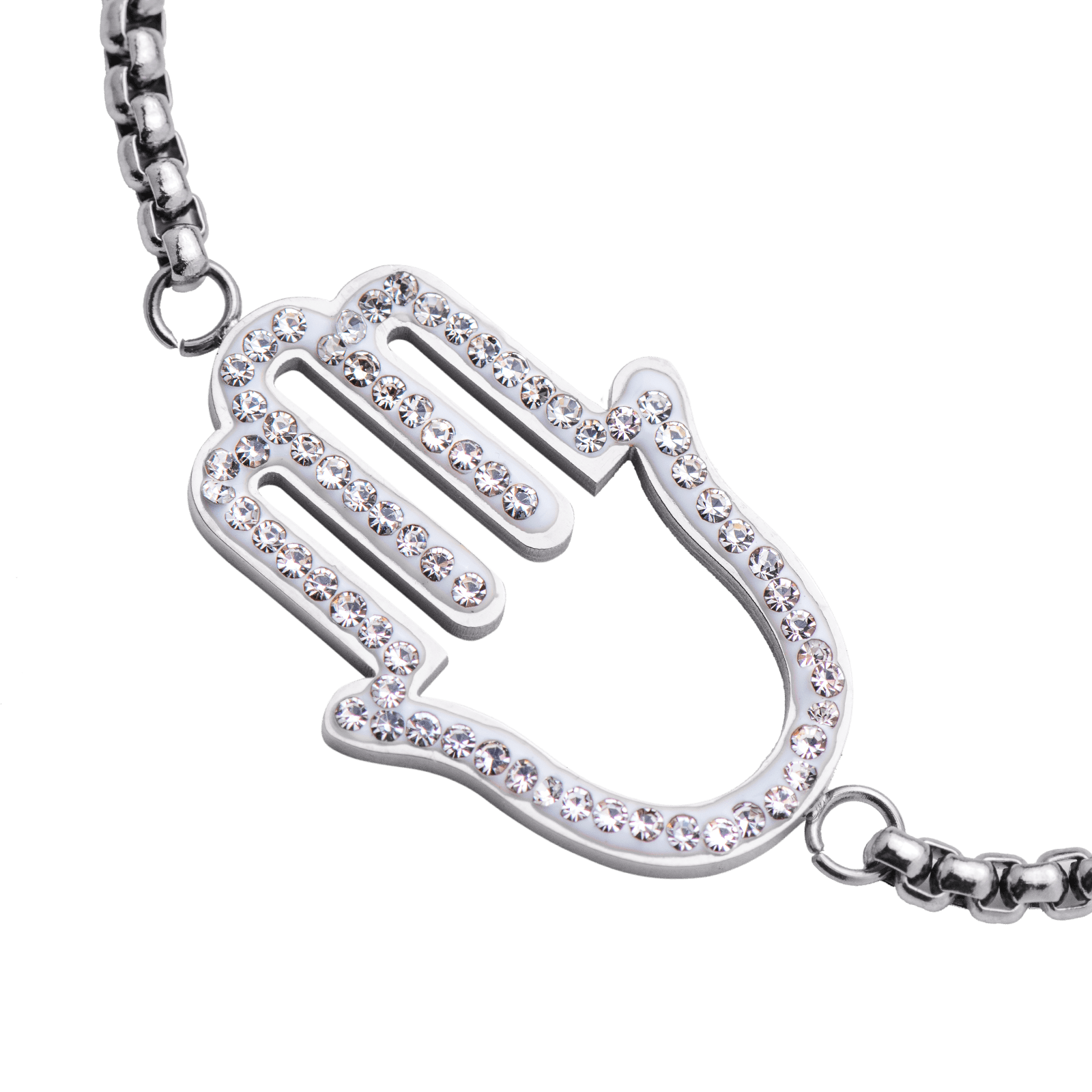 LuckyLy Pulseras Mujer con Mano de Fátima , Cadena con Dije, Acero Inoxidable Color Plata y Zirconia Cúbica - Modelo Hamsa