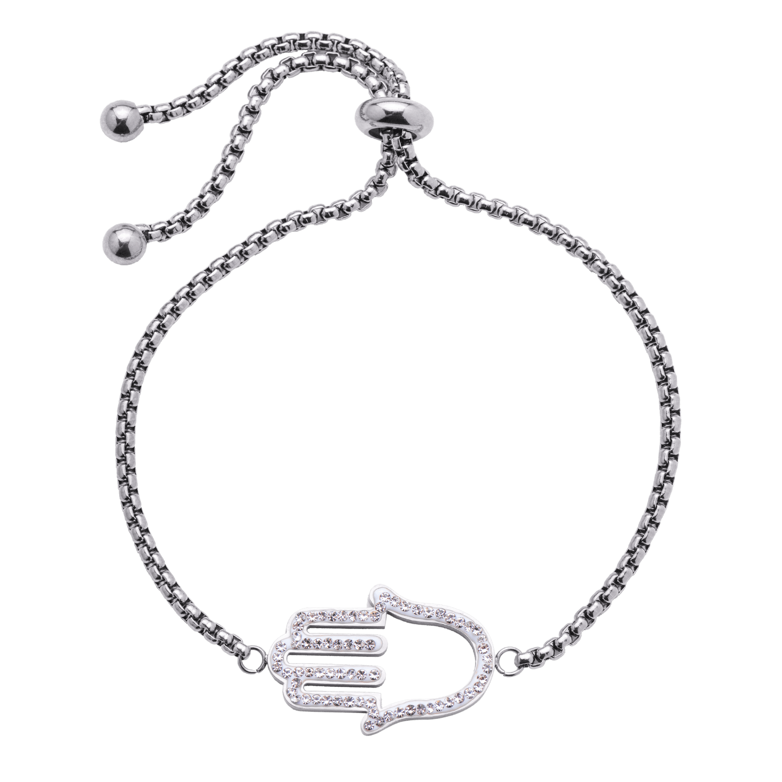 LuckyLy Pulseras Mujer con Mano de Fátima , Cadena con Dije, Acero Inoxidable Color Plata y Zirconia Cúbica - Modelo Hamsa