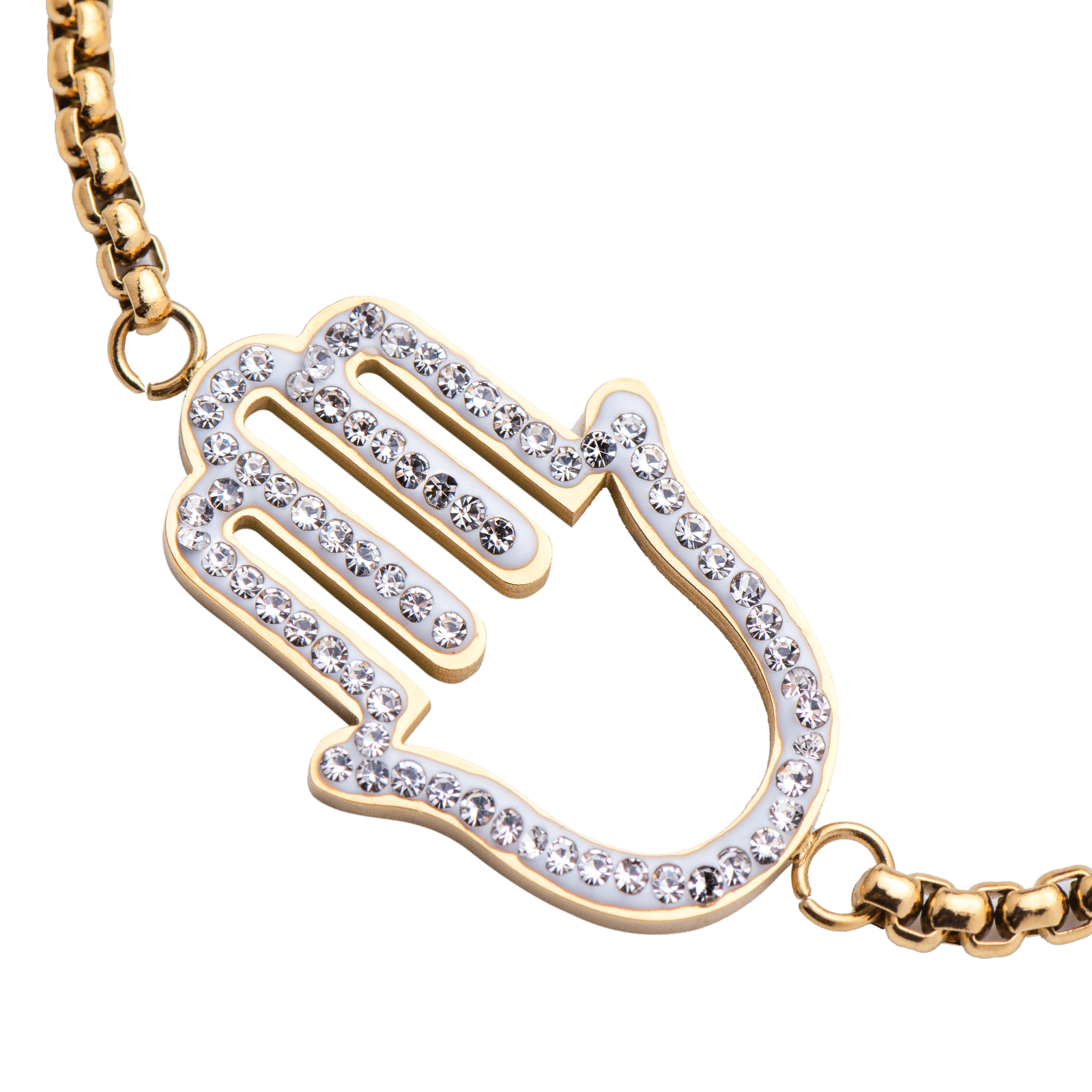 LuckyLy Pulseras Mujer con Mano de Fátima , Cadena con Dije, Acero Inoxidable con Baño de Oro 18k y Zirconia Cúbica - Modelo Hamsa