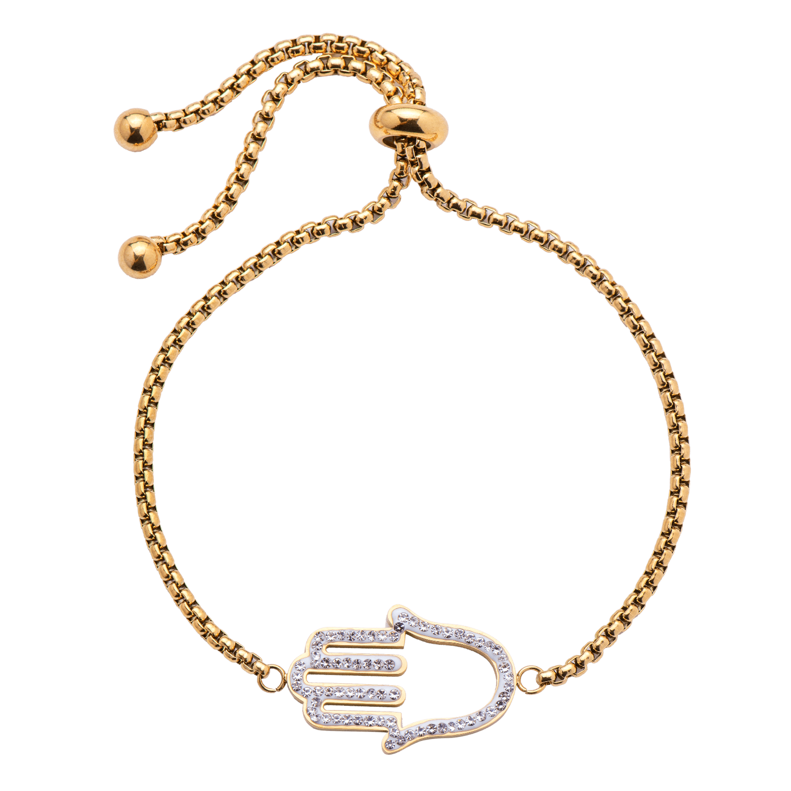 LuckyLy Pulseras Mujer con Mano de Fátima , Cadena con Dije, Acero Inoxidable con Baño de Oro 18k y Zirconia Cúbica - Modelo Hamsa