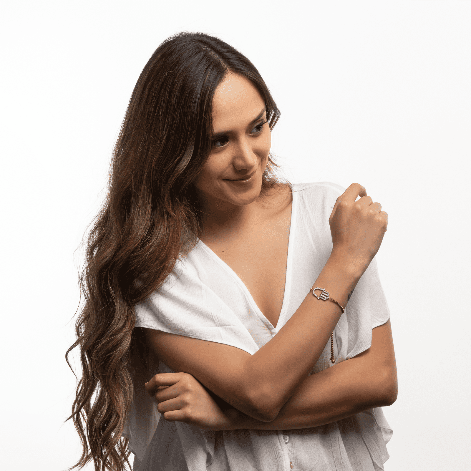 LuckyLy Pulseras Mujer con Mano de Fátima , Cadena con Dije, Acero Inoxidable con Baño de Oro 18k y Zirconia Cúbica - Modelo Hamsa