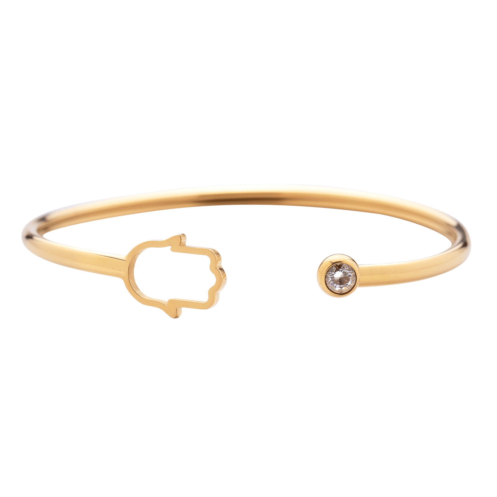 LuckyLy Pulseras Mujer de Mano de Fátima con Zirconia Cúbica , Brazalete de Acero Inoxidable con Baño de Oro 18k- Modelo Kali