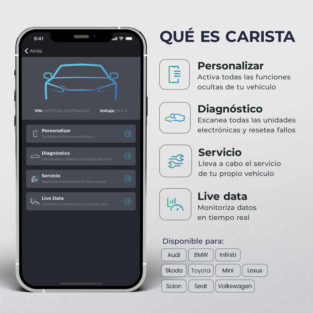 Carista Escáner Automotriz OBD2 - Todos Protocolos - BT - Android y Iphone.