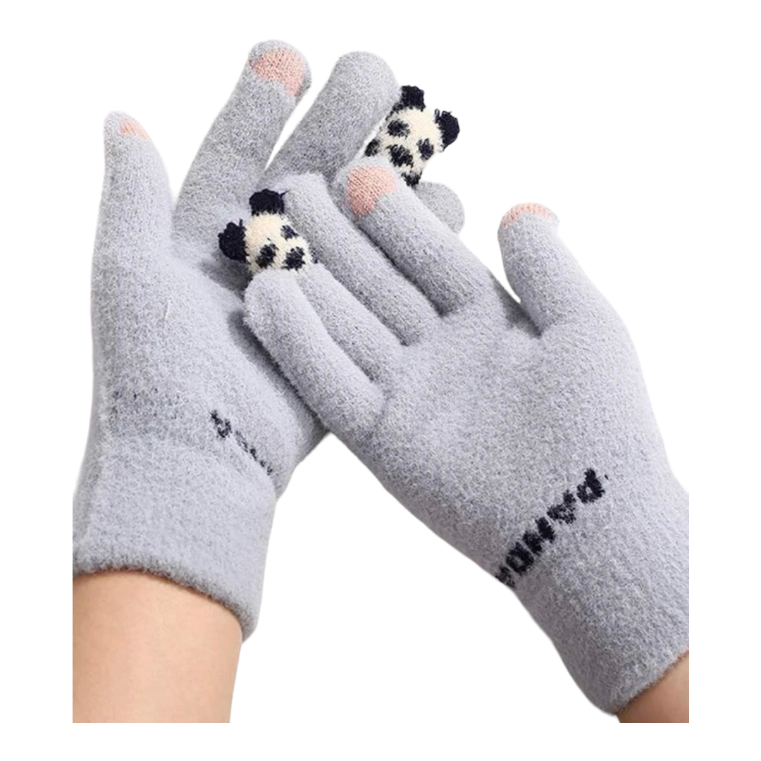 Guantes Invernales Con Estampado Oso Panda Pantalla Tactil.