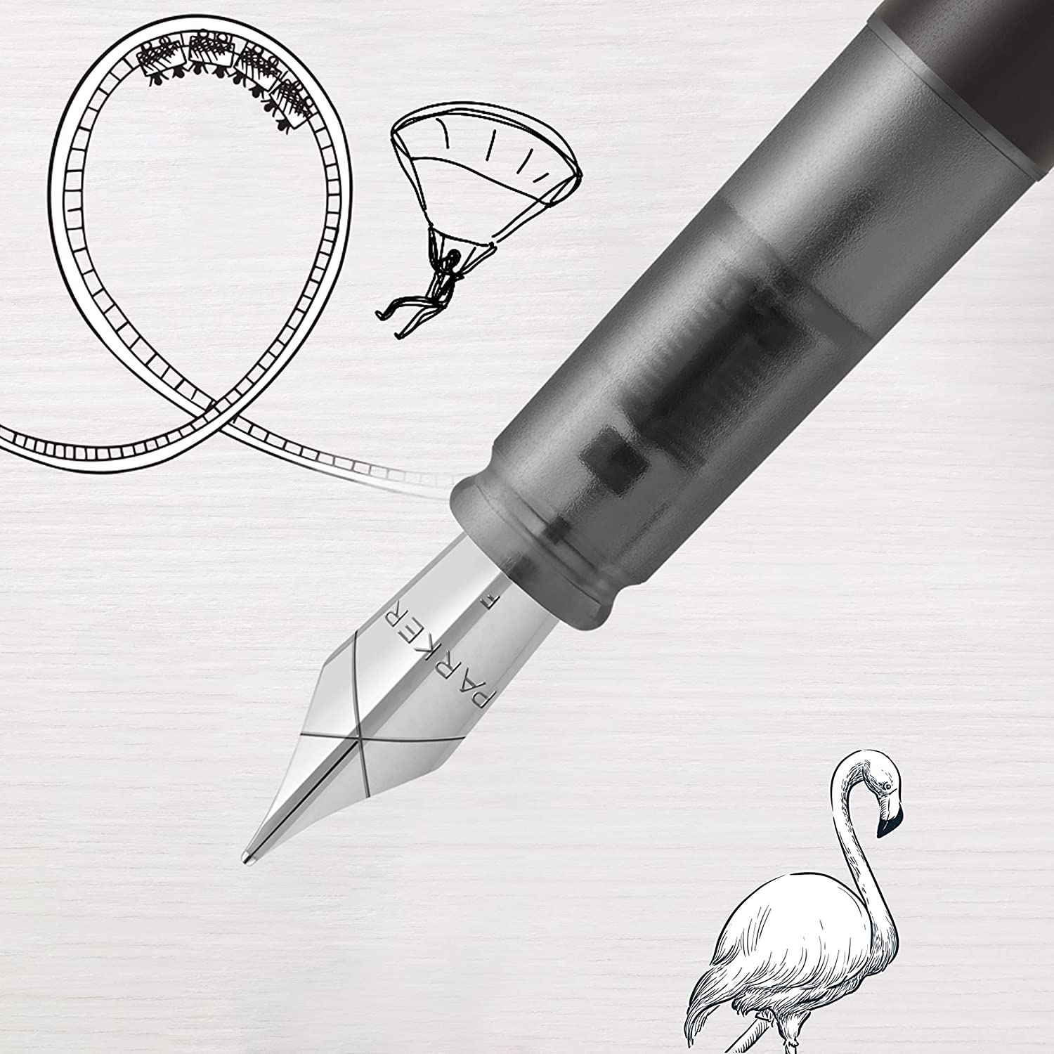 Pluma estilográfica Parker Vector XL Lacado Negro Metálico Punta Fina con Recambio de Tinta Azul 