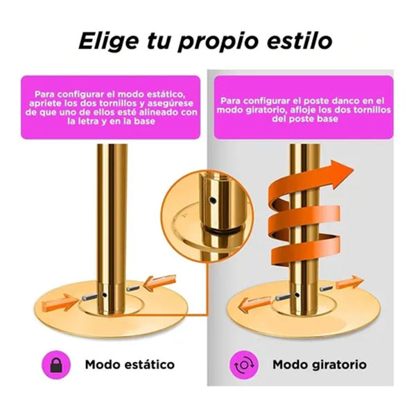 Tubo Portatil Para Pole Dance Ejercicio Sensual Gym Giratorio Dorado