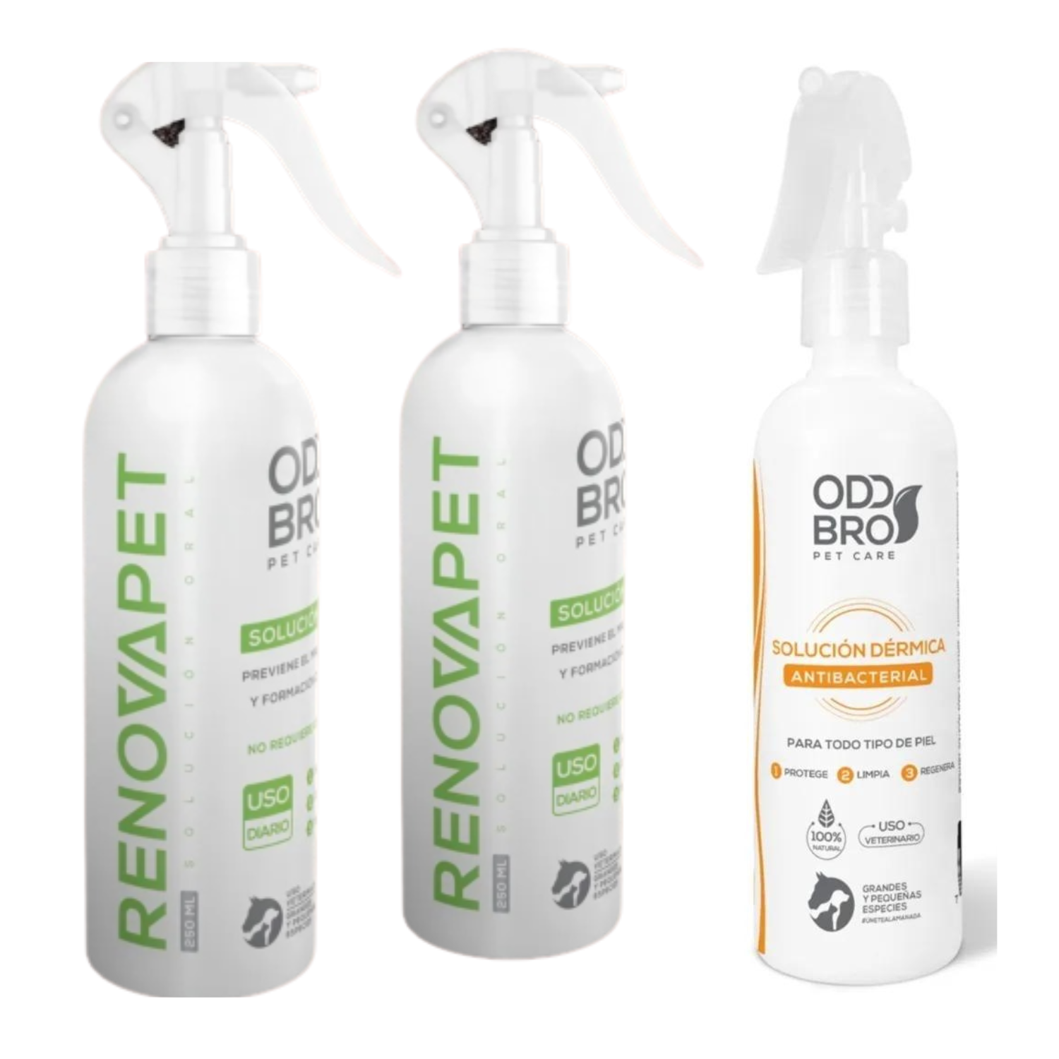Paquete de  3 piezas  Renovapet Spray Dental y Solución Topica Para Mascotas