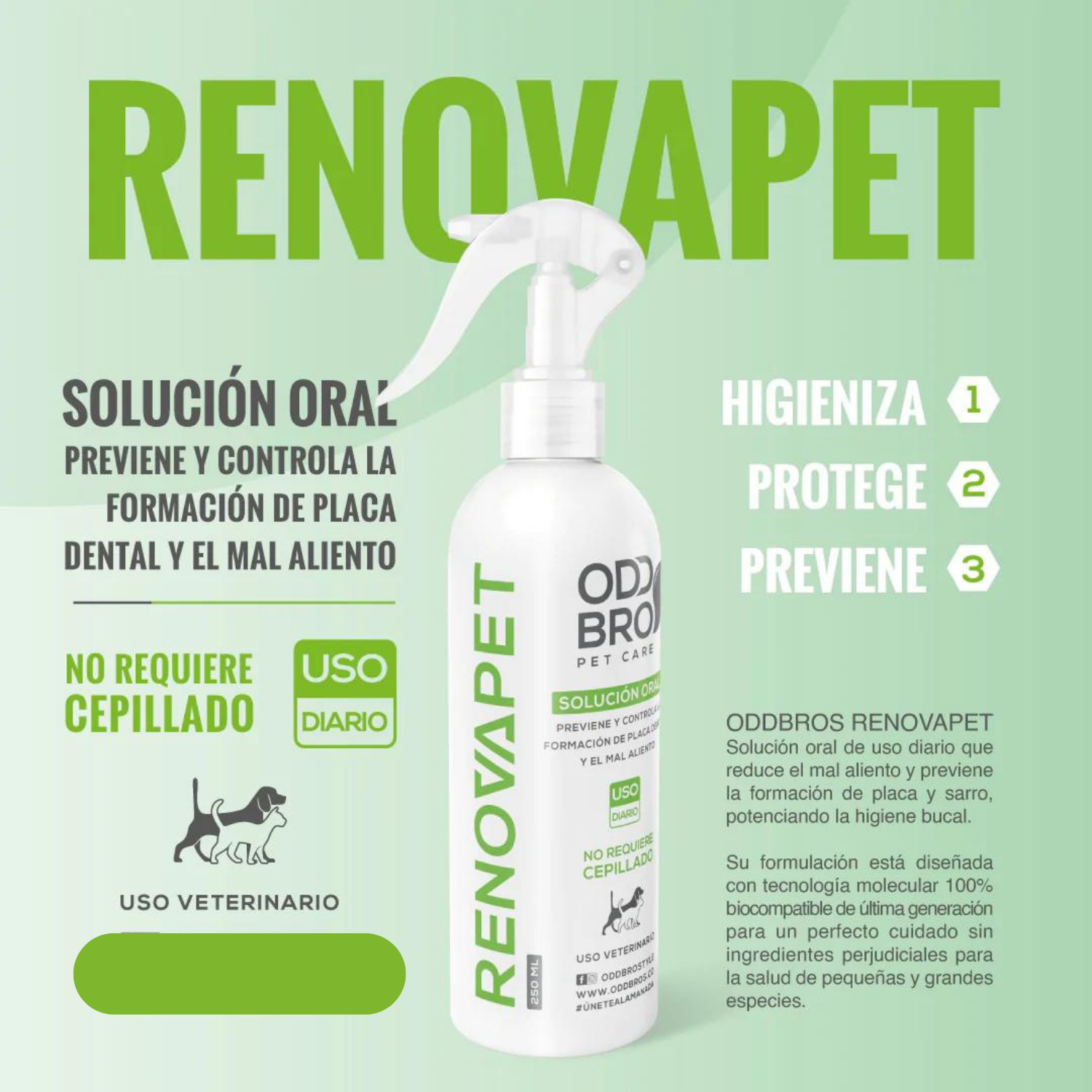 Paquete de  3 piezas  Renovapet Spray Dental y Solución Topica Para Mascotas