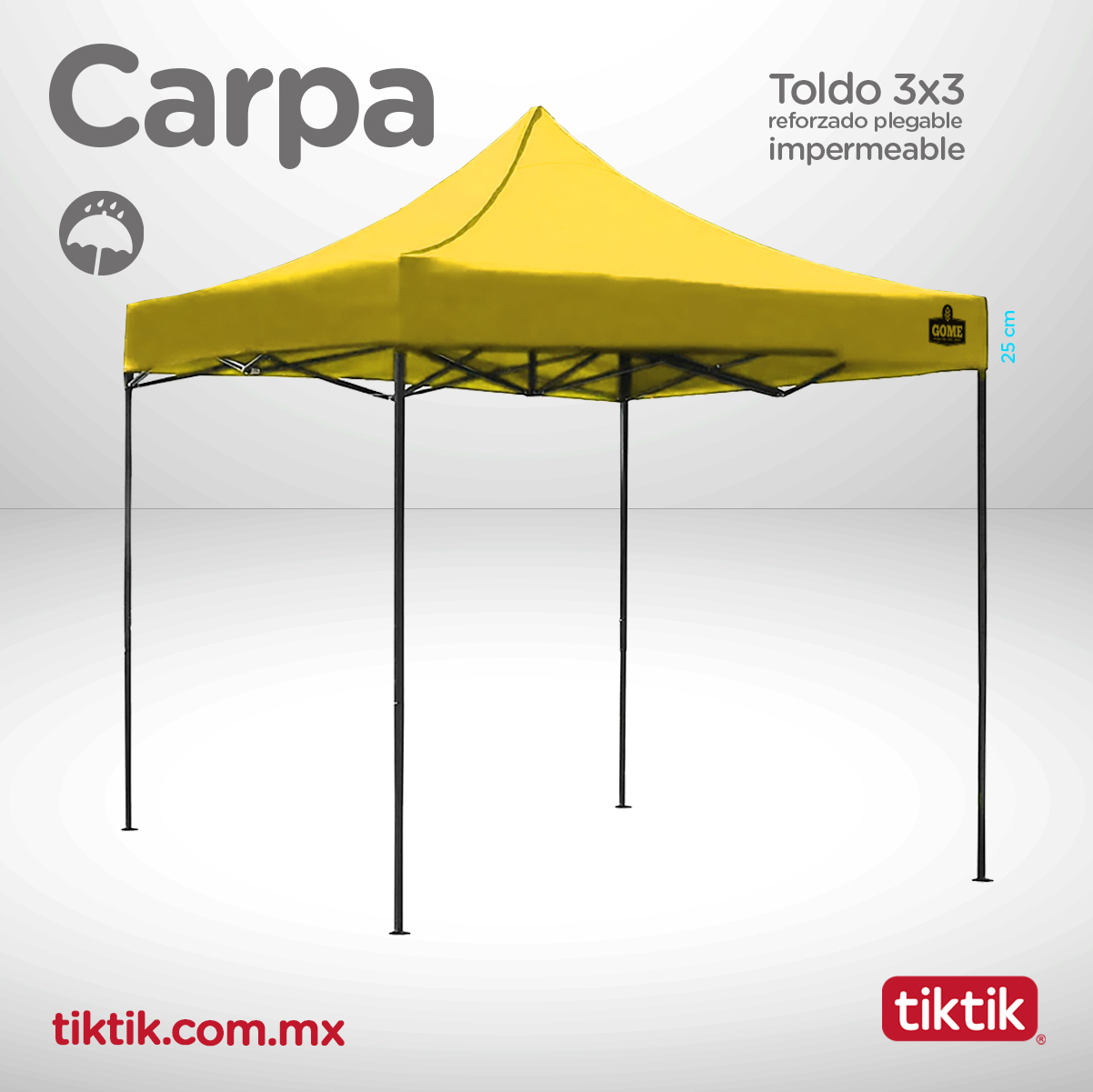 Carpa 3x3 Toldo Marca Gome Amarilla Plegable Reforzado Impermeable  Jardin Exterior