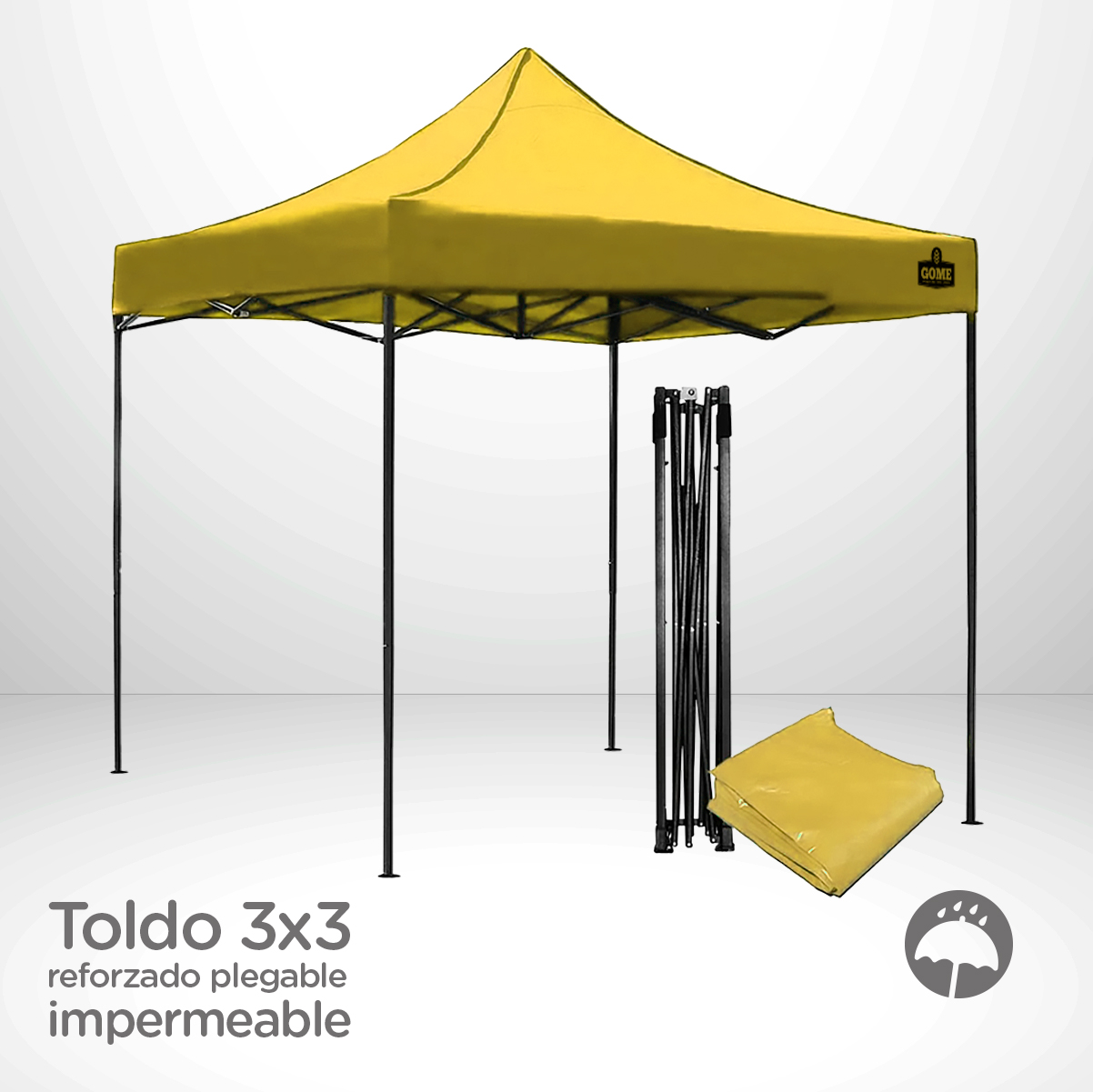 Carpa 3x3 Toldo Marca Gome Amarilla Plegable Reforzado Impermeable  Jardin Exterior