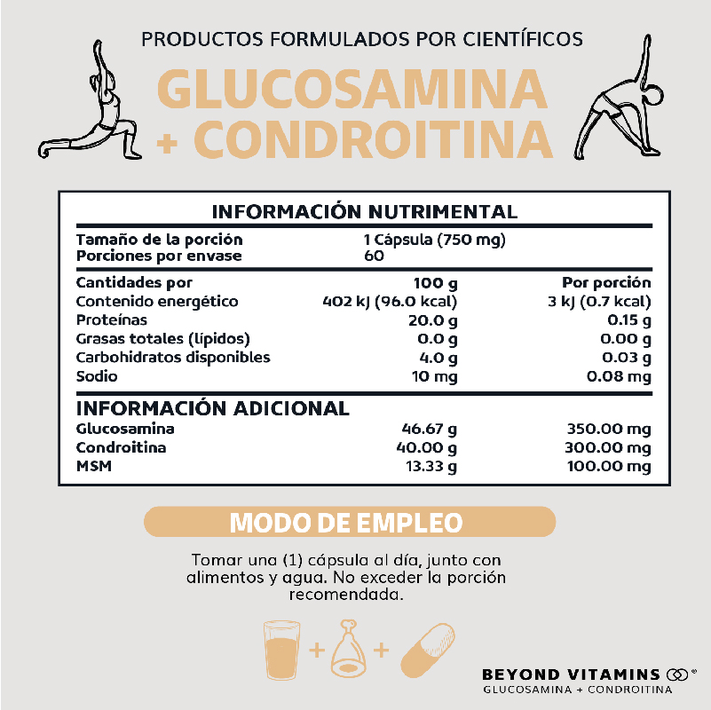 Suplemento Alimenticio Beyond Vitamins Glucosamina + Condroitina con MSM 60 cápsulas