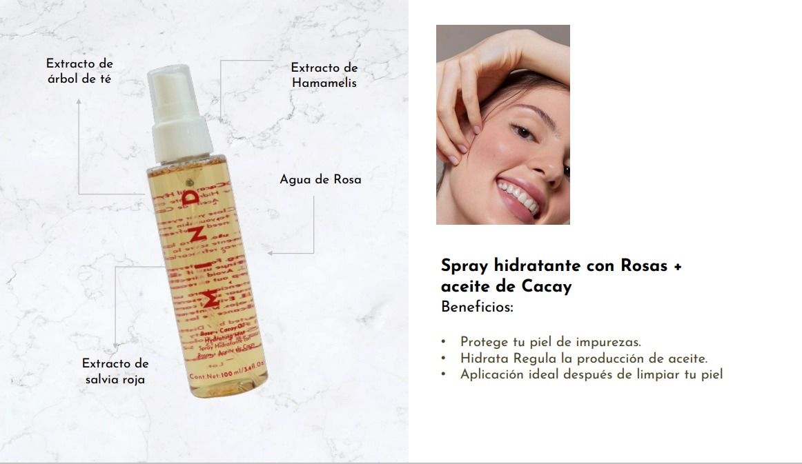 Spray Facial Hidratante Con Aceite de Cacay Agua De Rosa