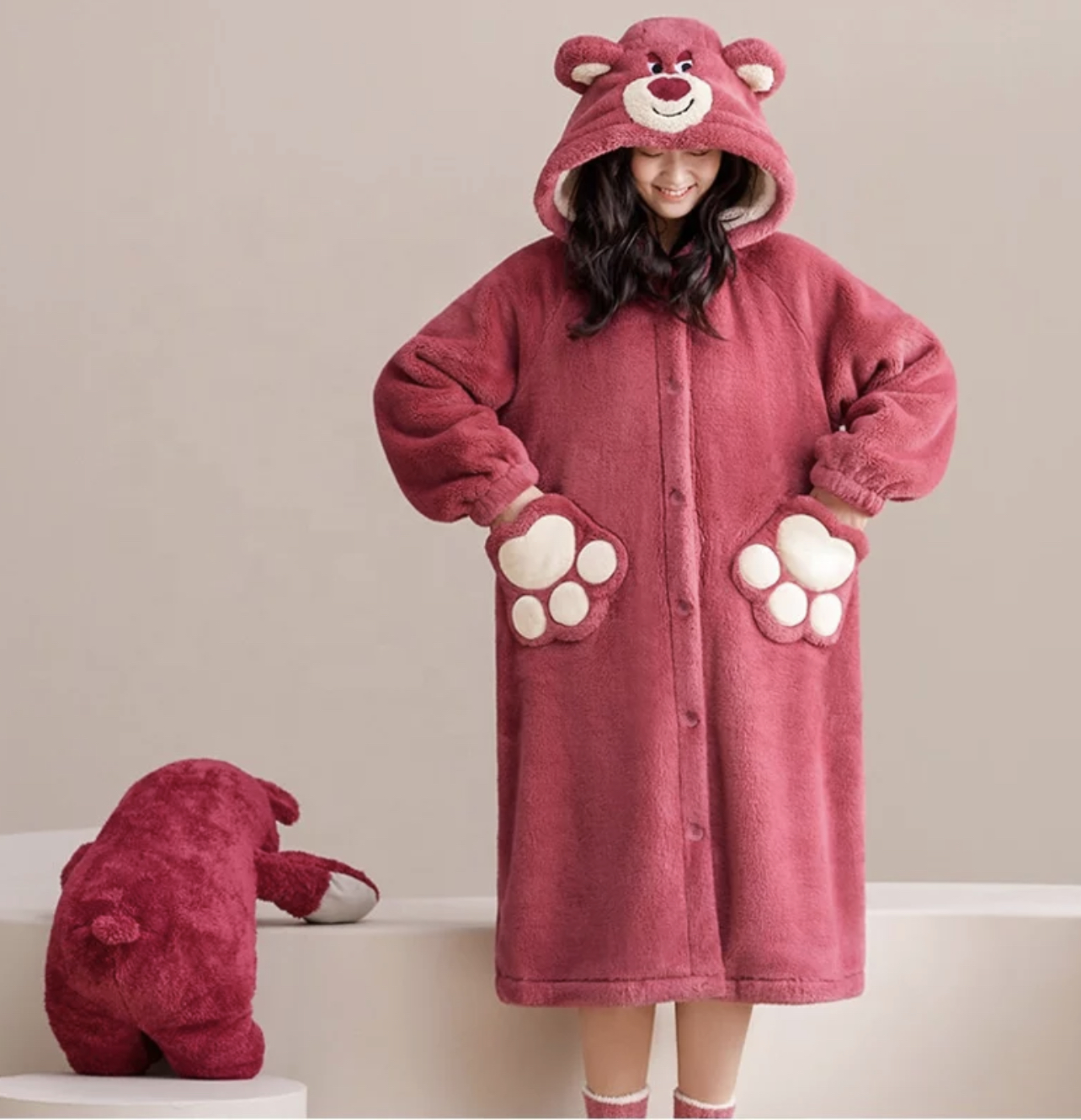 Bata Afelpada con Capucha Para Mujer Invierno Calientita Dormir Cosplay Abrigo PIJ-060