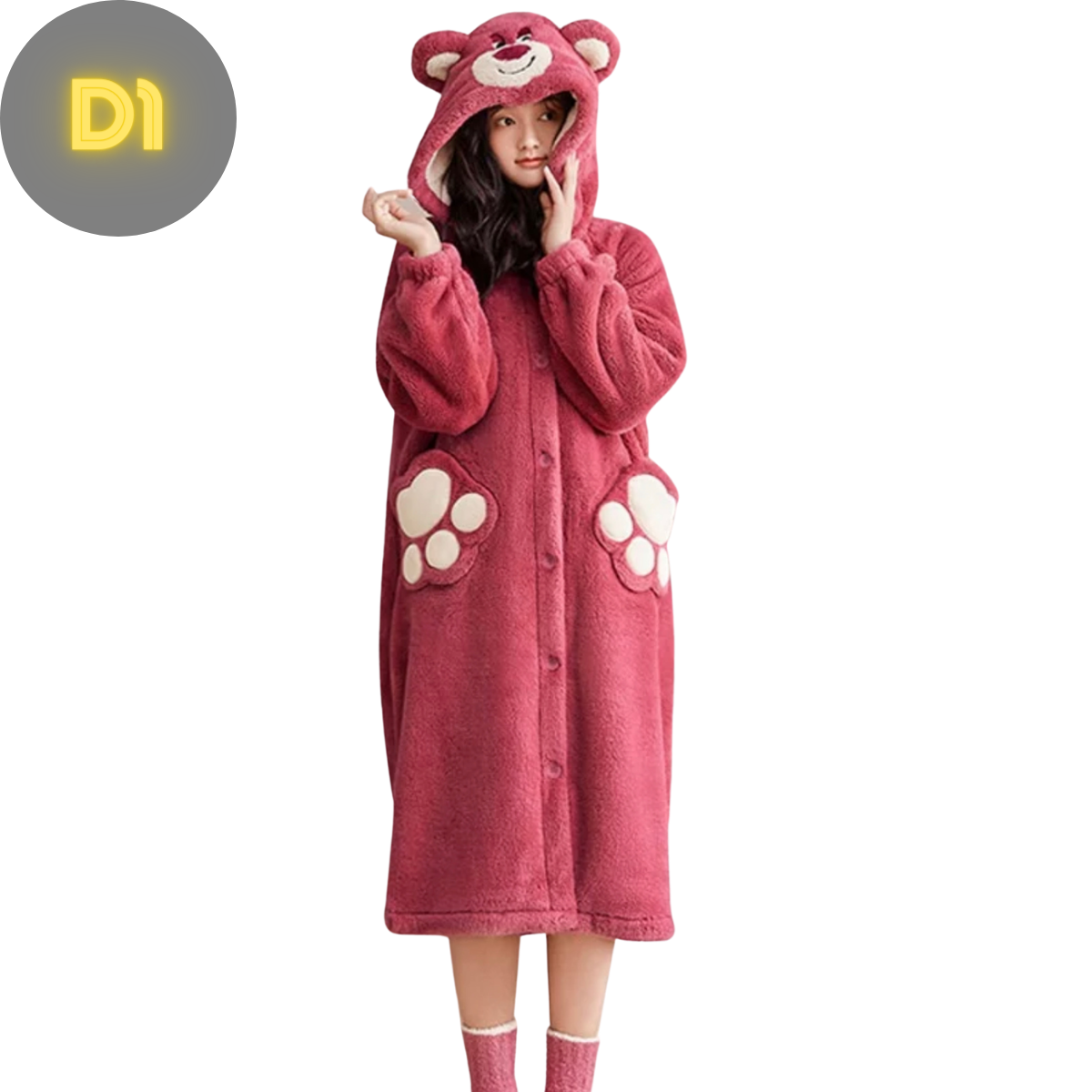 Bata Afelpada con Capucha Para Mujer Invierno Calientita Dormir Cosplay Abrigo PIJ-060