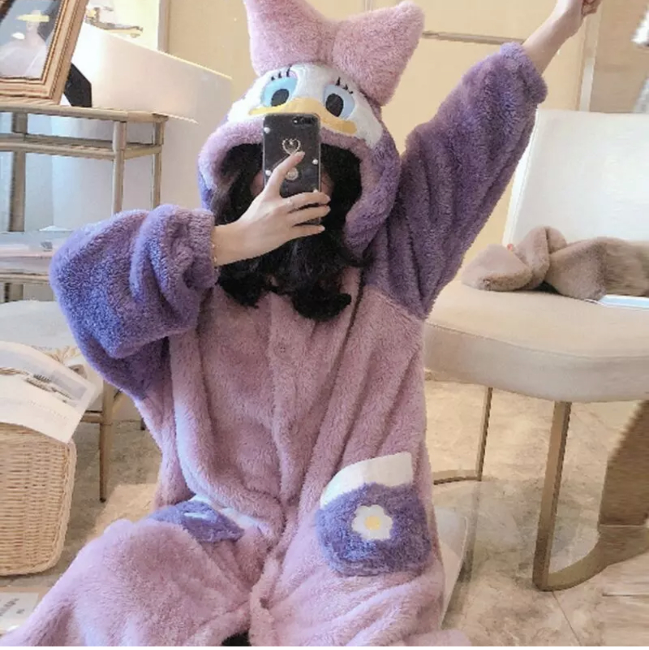 Bata Afelpada con Capucha Para Mujer Invierno Calientita Dormir Cosplay Abrigo PIJ-060