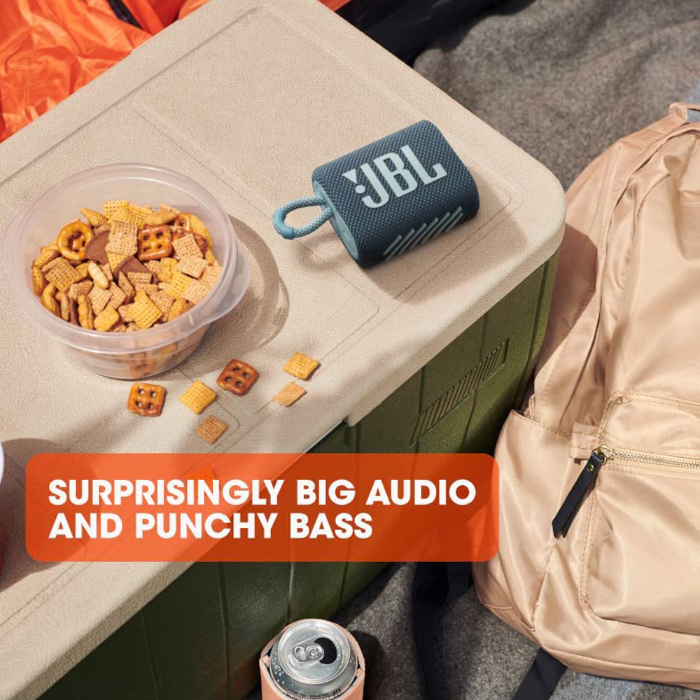 JBL Go 3, Bocina Portátil Bluetooth, 4.2 W de Potencia, Reproducción 5 Horas, Resistente al Agua y al Polvo IP67 - Gris.