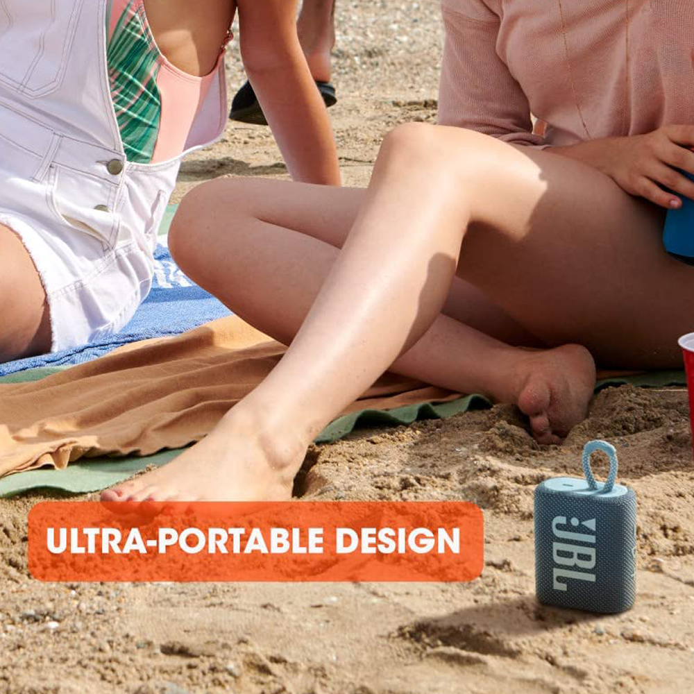 JBL Go 3, Bocina Portátil Bluetooth, 4.2 W de Potencia, Reproducción 5 Horas, Resistente al Agua y al Polvo IP67 - Gris.