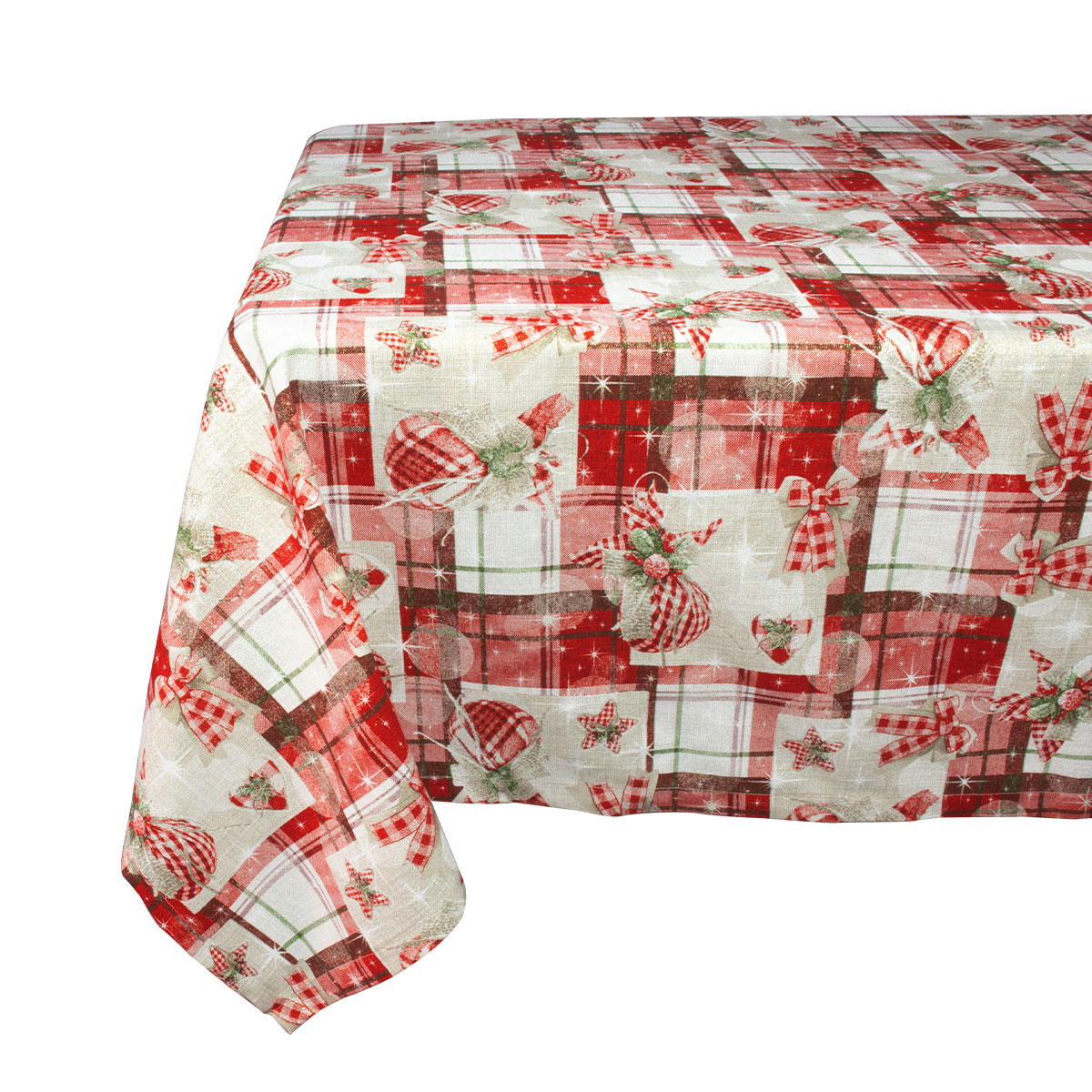 Decoración para Mesa Mantel rectangular para mesa, Rojo/esferas, Adorno Navideño, Algodón, 270 cm largo, Navidad