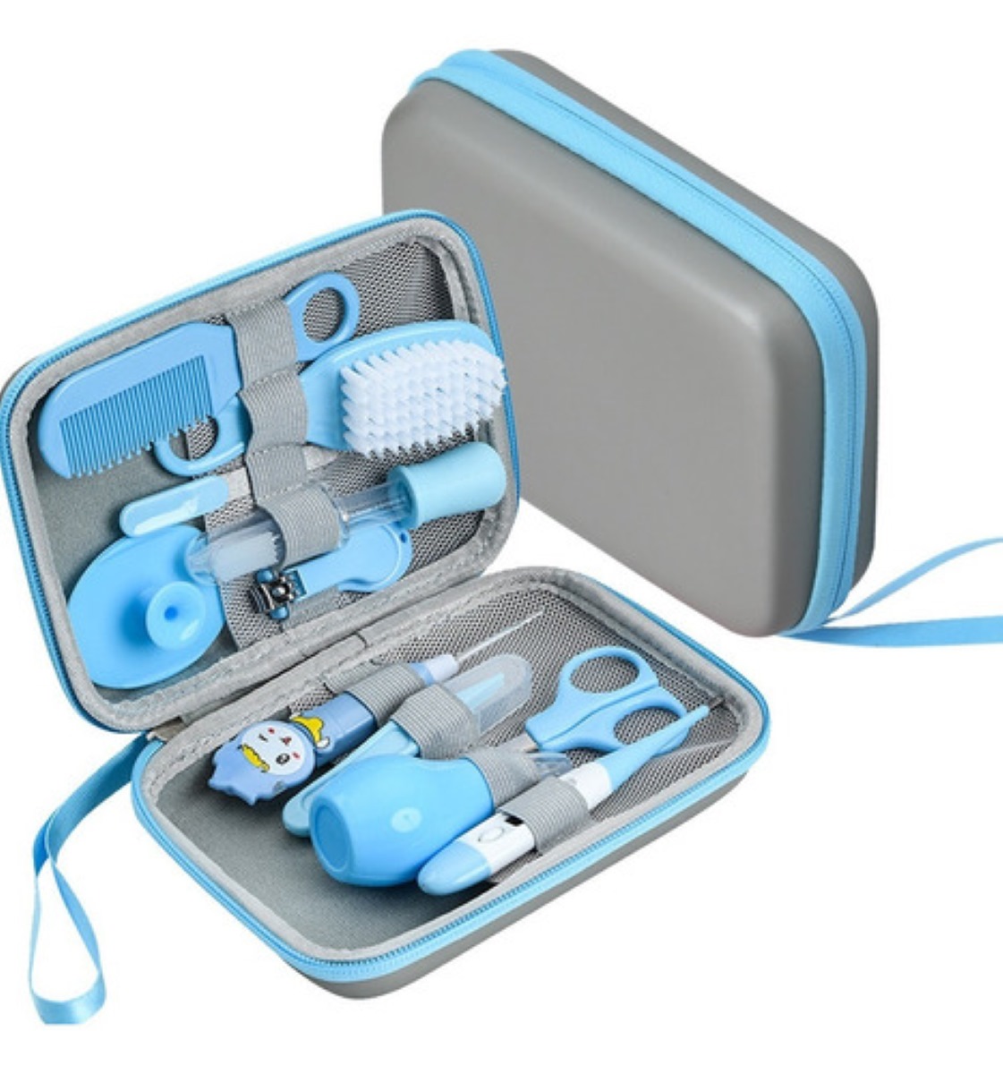 Kit De Cuidado Bebé 12 Pcs Azul Con Gris