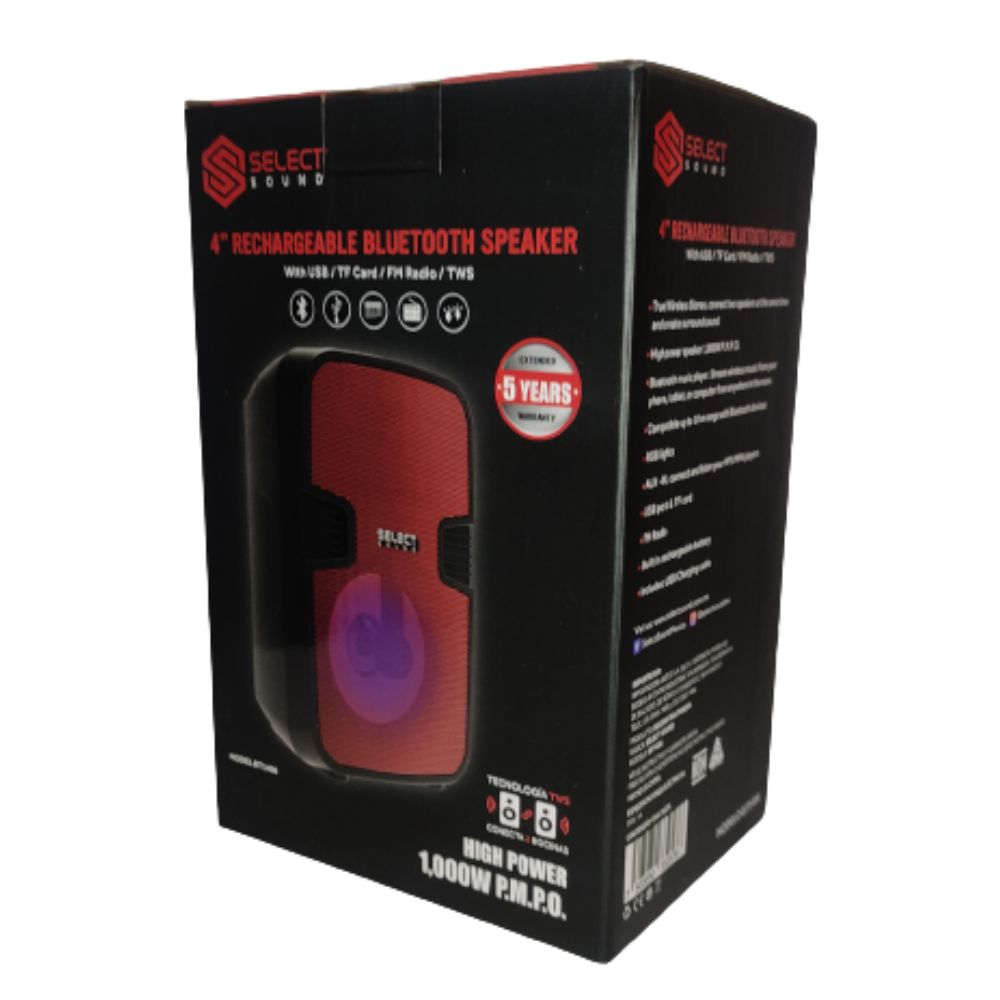 SELECT SOUND Bocina Bluetooth Portátil Recargable Roja 4"