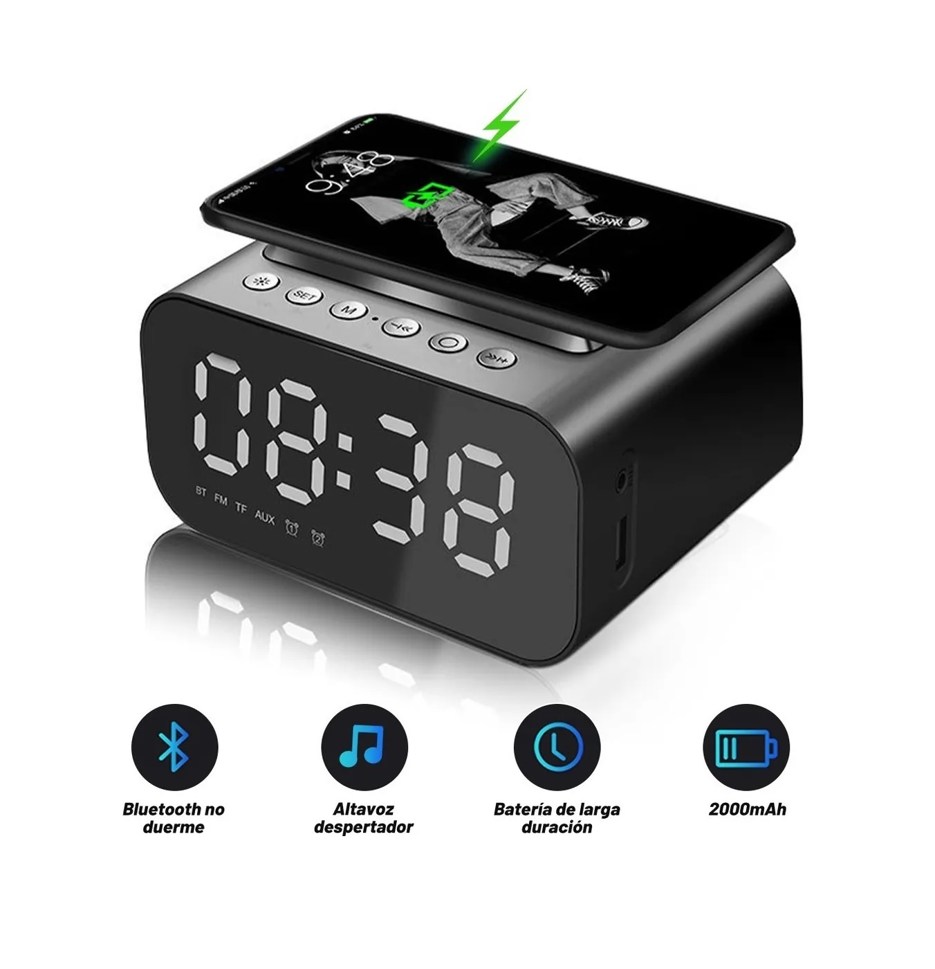 Reloj Despertador Digital Led Con Bocina Bluetooth Y Radio