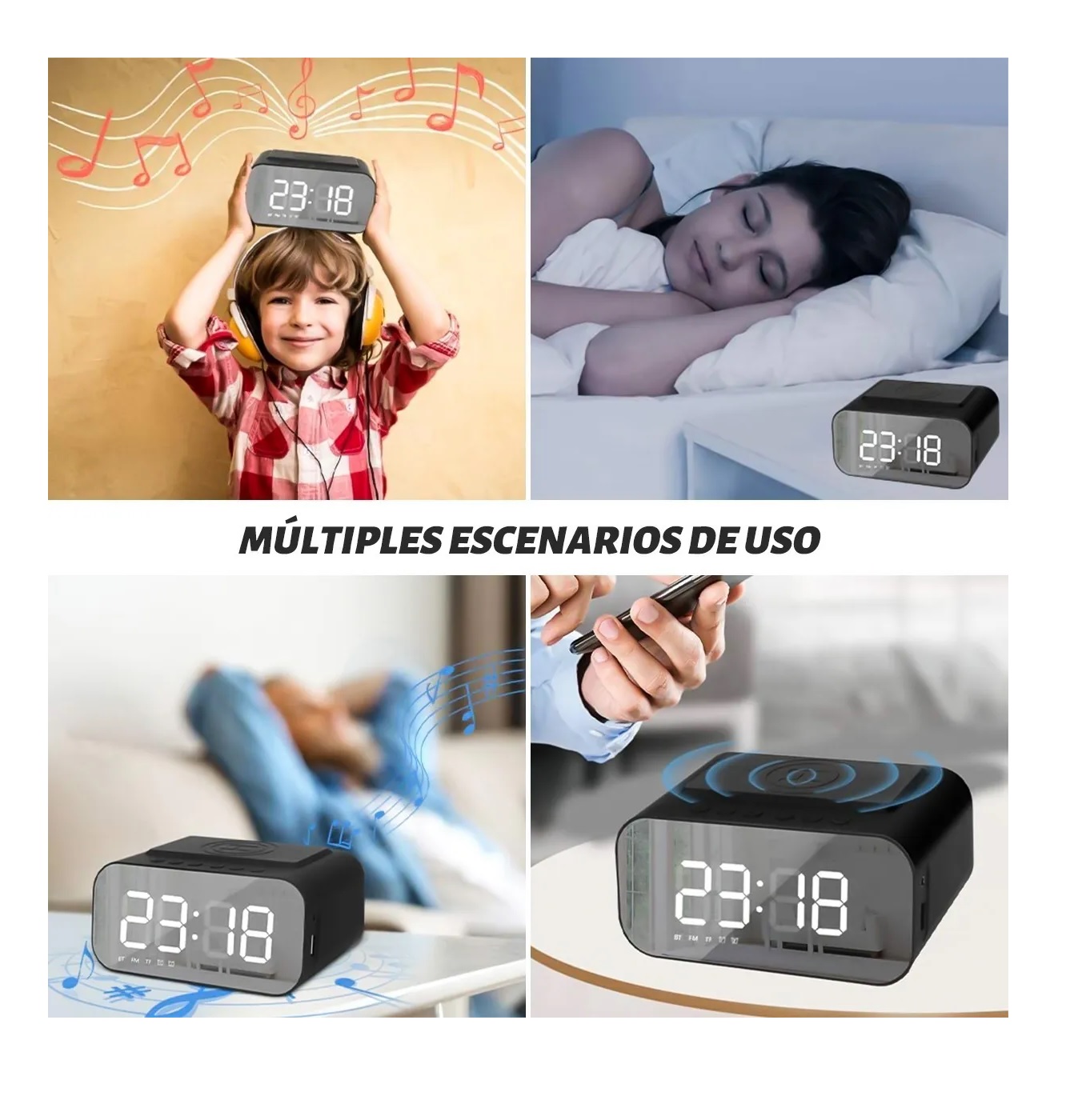 Reloj Despertador Digital Led Con Bocina Bluetooth Y Radio