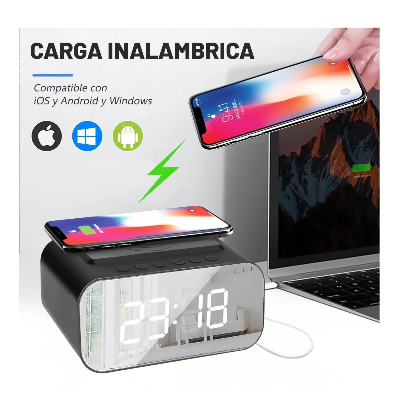 Reloj Despertador Digital Led Con Bocina Bluetooth Y Radio