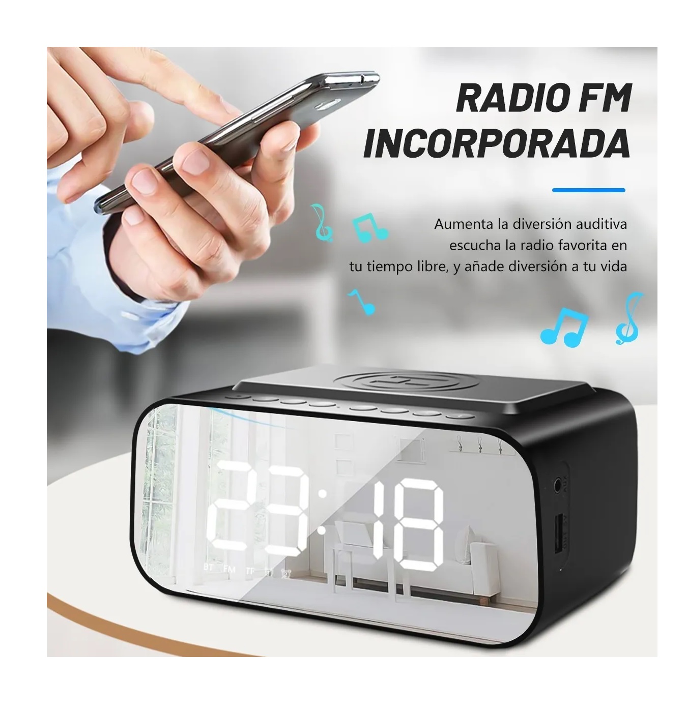 Reloj Despertador Digital Led Con Bocina Bluetooth Y Radio