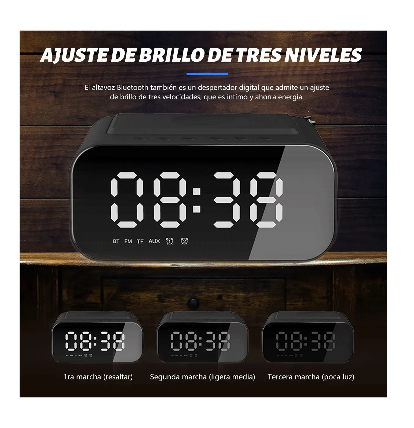 Reloj Despertador Digital Led Con Bocina Bluetooth Y Radio