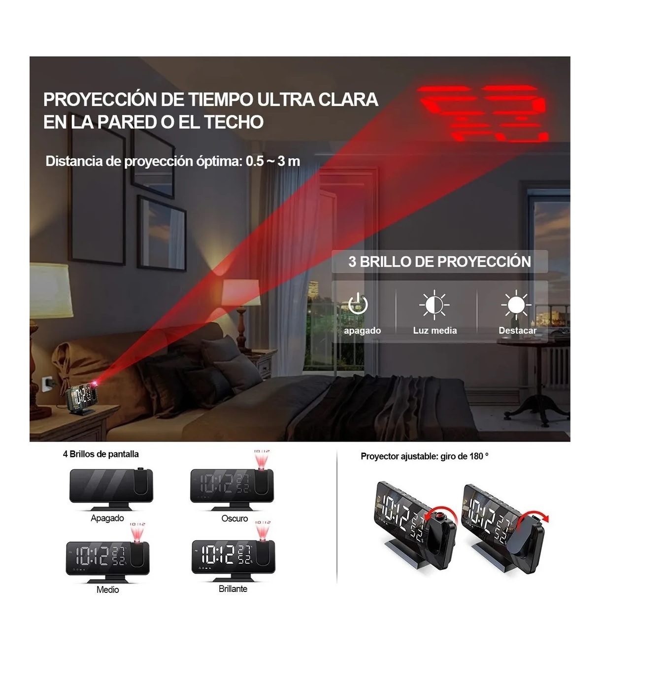 Reloj Despertador Digital De Proyección Para Led Radio