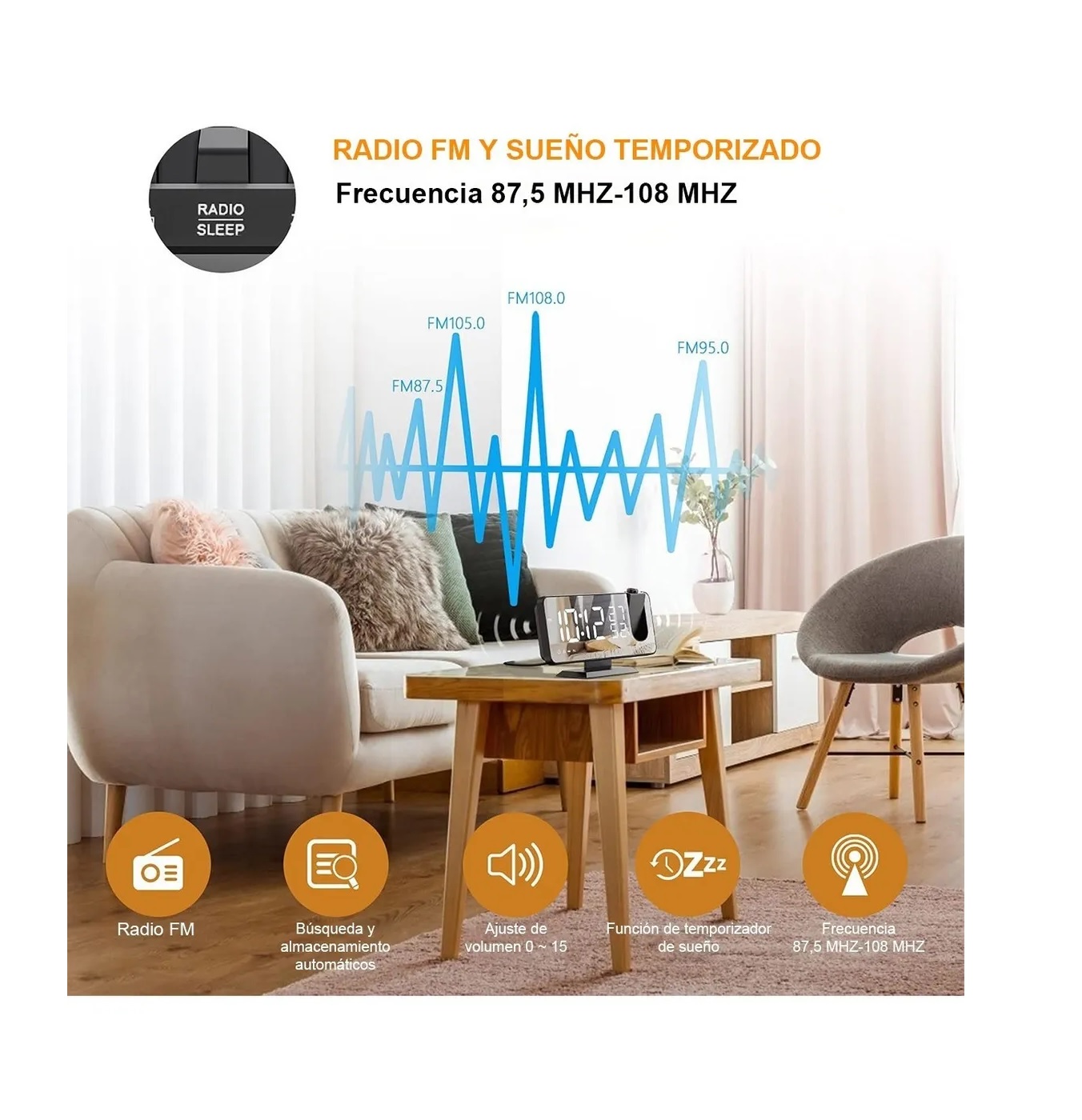Reloj Despertador Digital De Proyección Para Led Radio