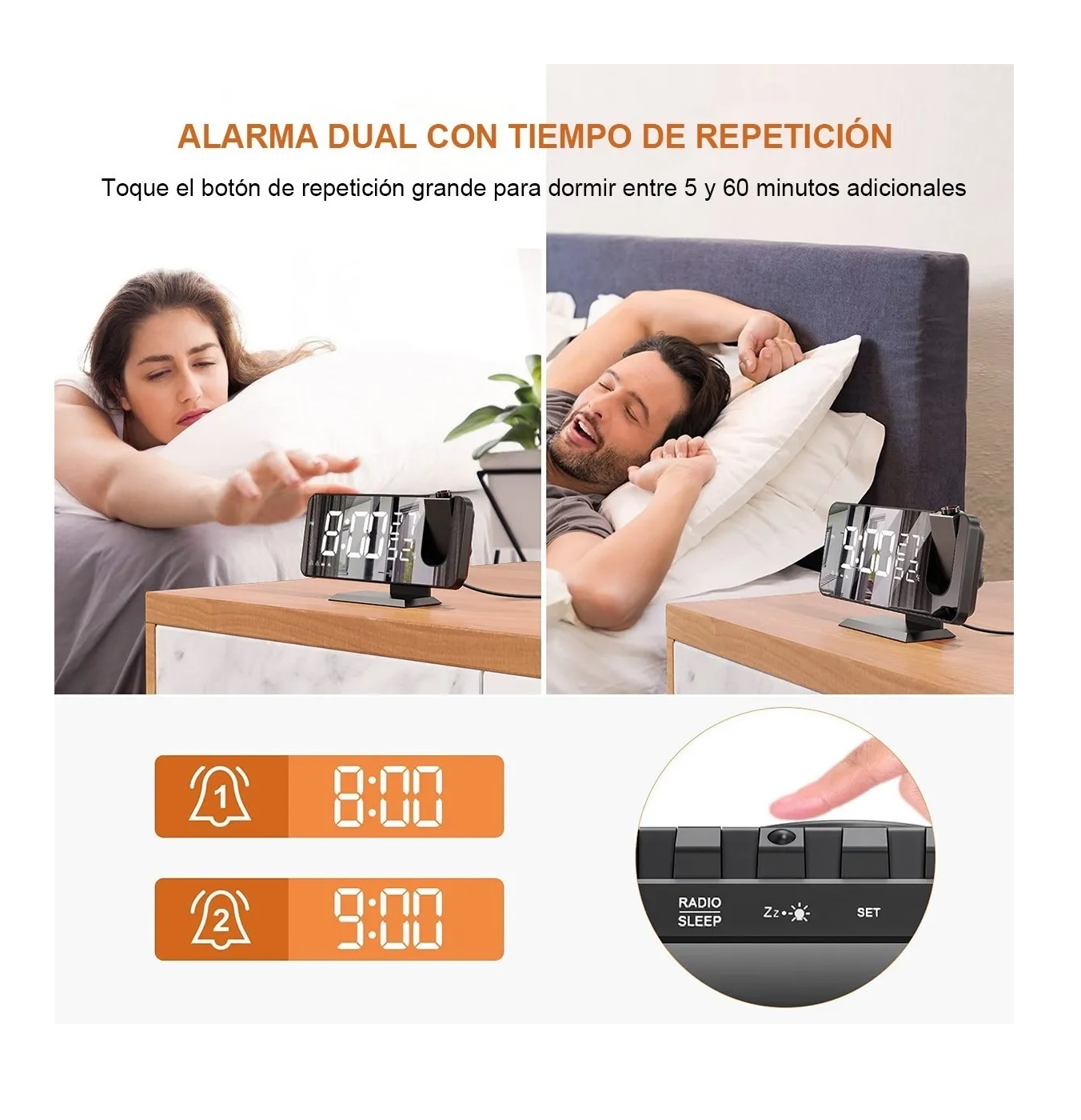 Reloj Despertador Digital De Proyección Para Led Radio