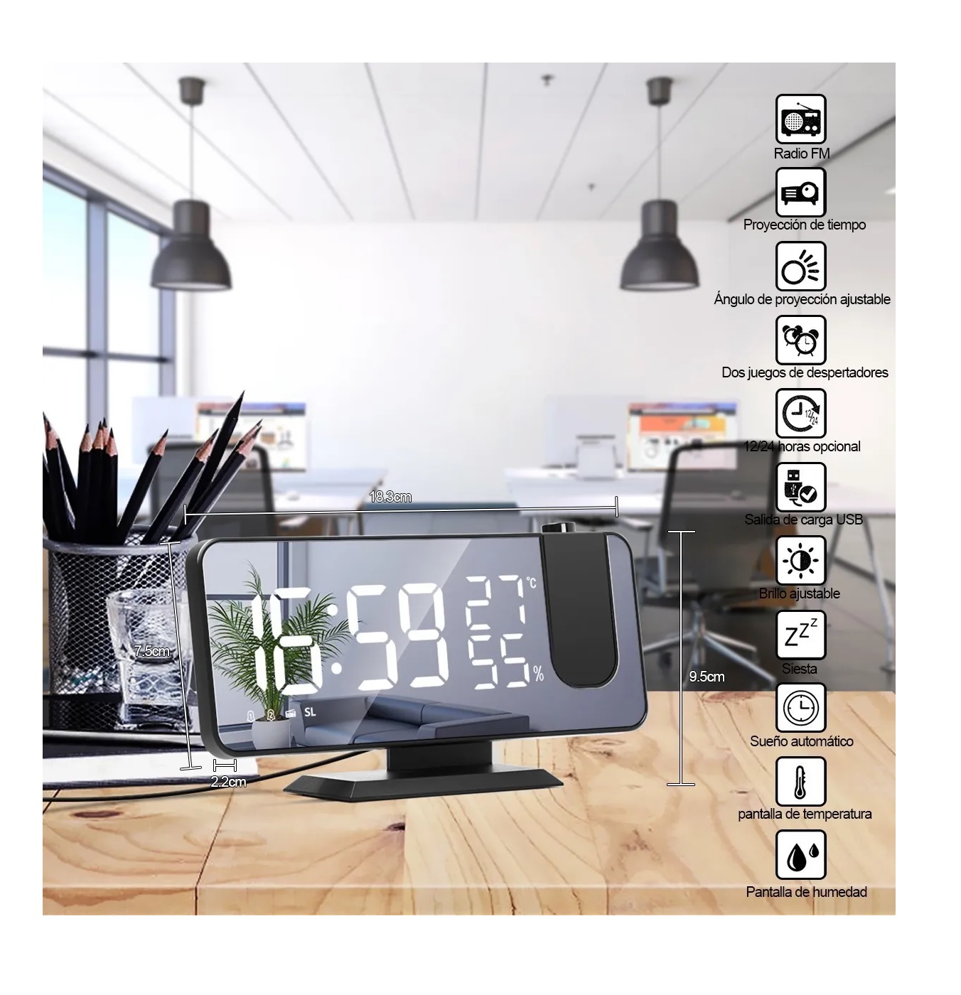 Reloj Despertador Digital De Proyección Para Led Radio
