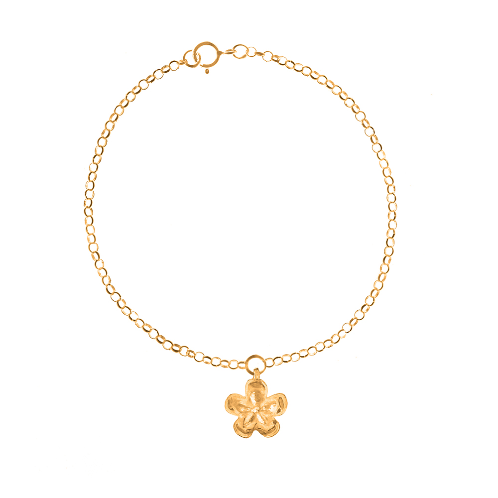 Pulsera flor de plata .925 con baño de oro y cadena, Colección Floral, Joyería para Mujer de Anante Joyería
