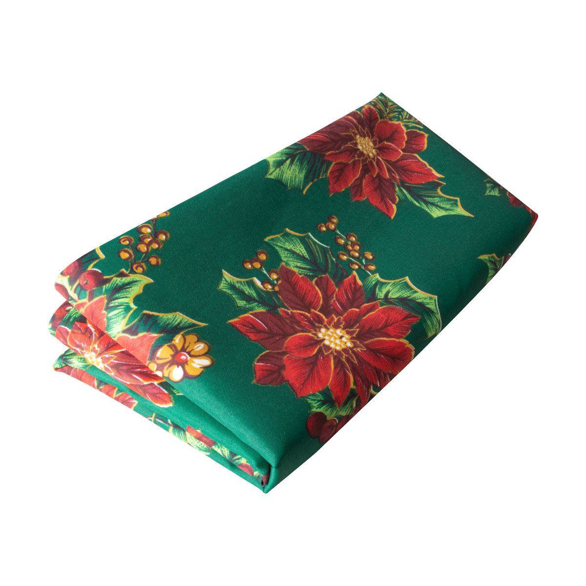 Decoración Navidad, Set Mantel rectangular para mesa, verde/nochebuenas, 260 cm largo + 6 servilletas de tela, Adorno Navideño