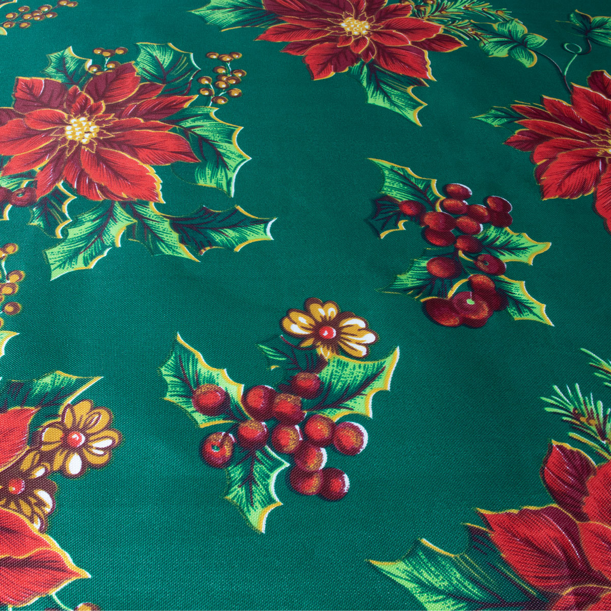 Decoración Navidad, Set Mantel rectangular para mesa, verde/nochebuenas, 260 cm largo + 6 servilletas de tela, Adorno Navideño