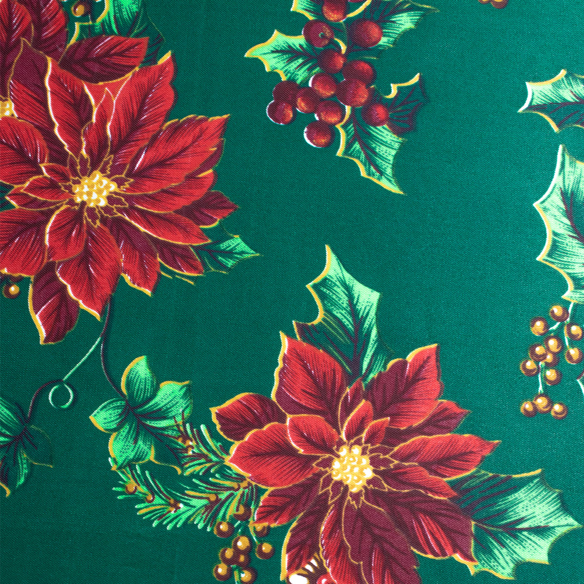 Decoración Navidad, Set Mantel rectangular para mesa, verde/nochebuenas, 260 cm largo + 6 servilletas de tela, Adorno Navideño