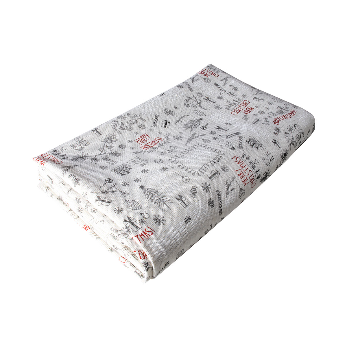 Decoración Navidad, Set Mantel rectangular para mesa, Blanco/plata, Algodón, 270 cm + 6 manteles individuales doble cara + 6 servilletas de tela, Adorno Navideño