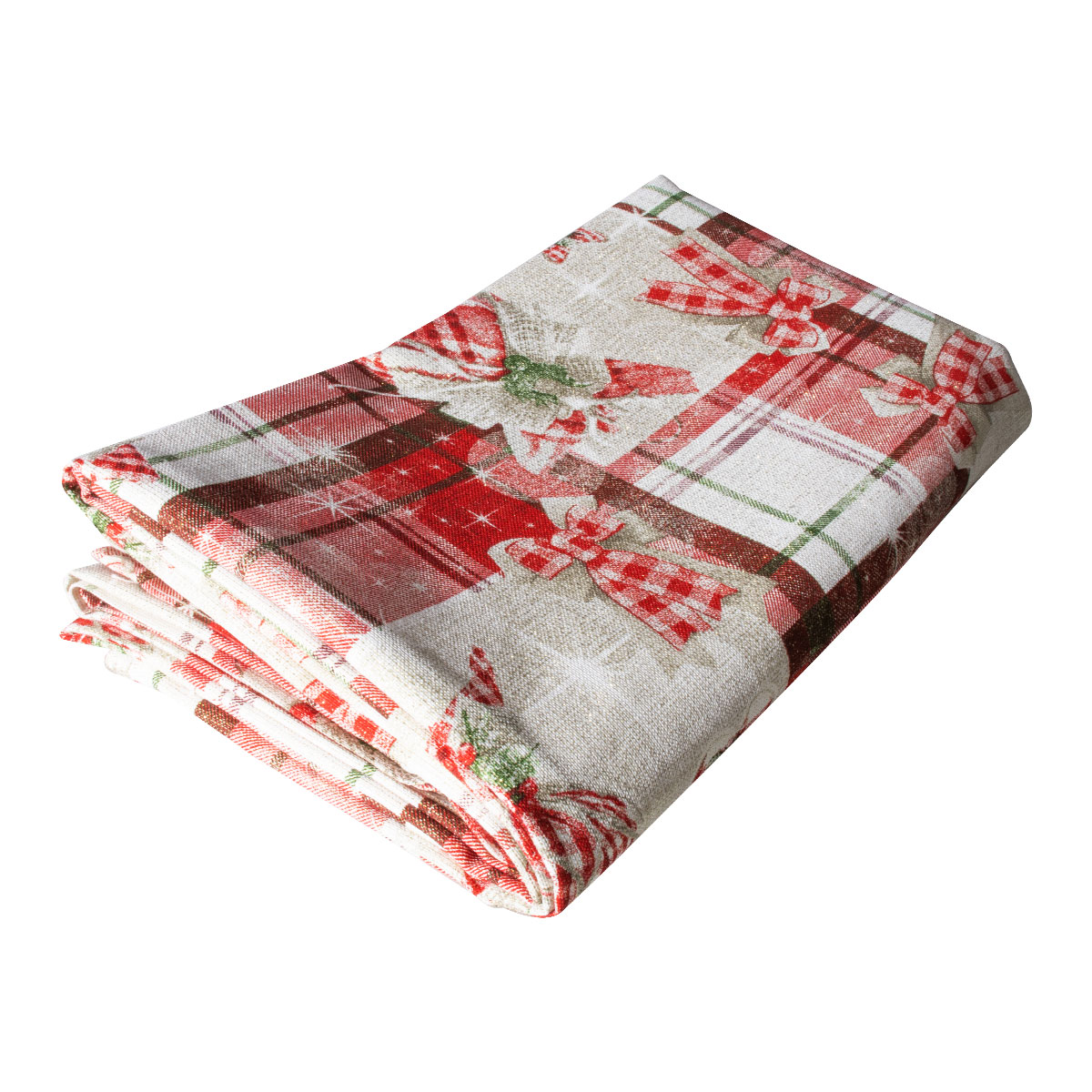 Decoración de mesa, Set Mantel de invierno rectangular para mesa, rojo/esferas, Algodón, 270 cm + 6 manteles individuales doble cara + 6 servilletas de tela, Navidad