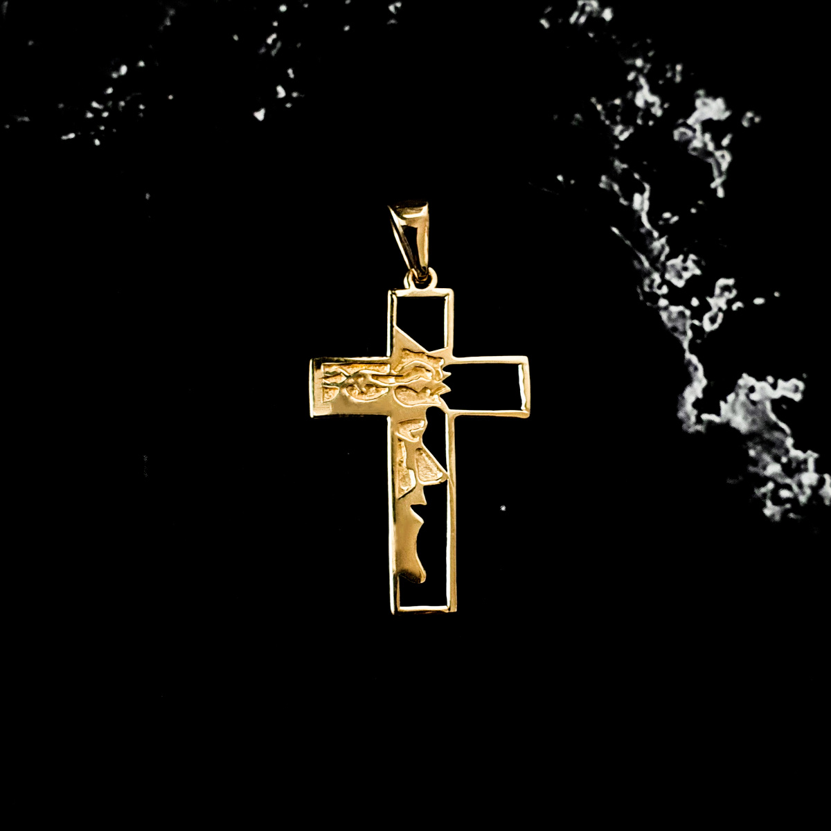 Dije cruz de oro 10k , unisex de rostro de Cristo. Incluye certificado de la joyería 