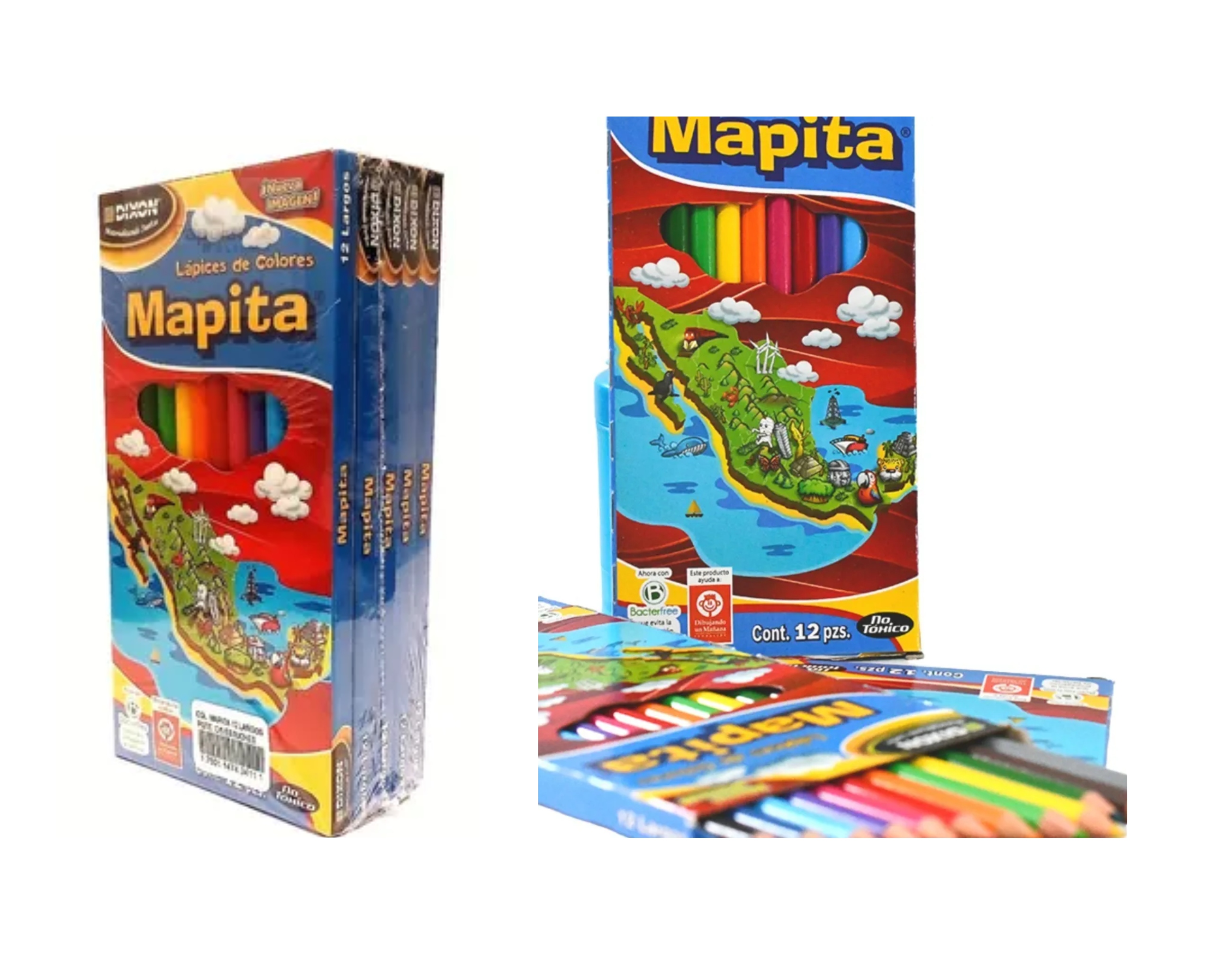 5 Cajas De Colores Mapita Con 12 Lapices Largos