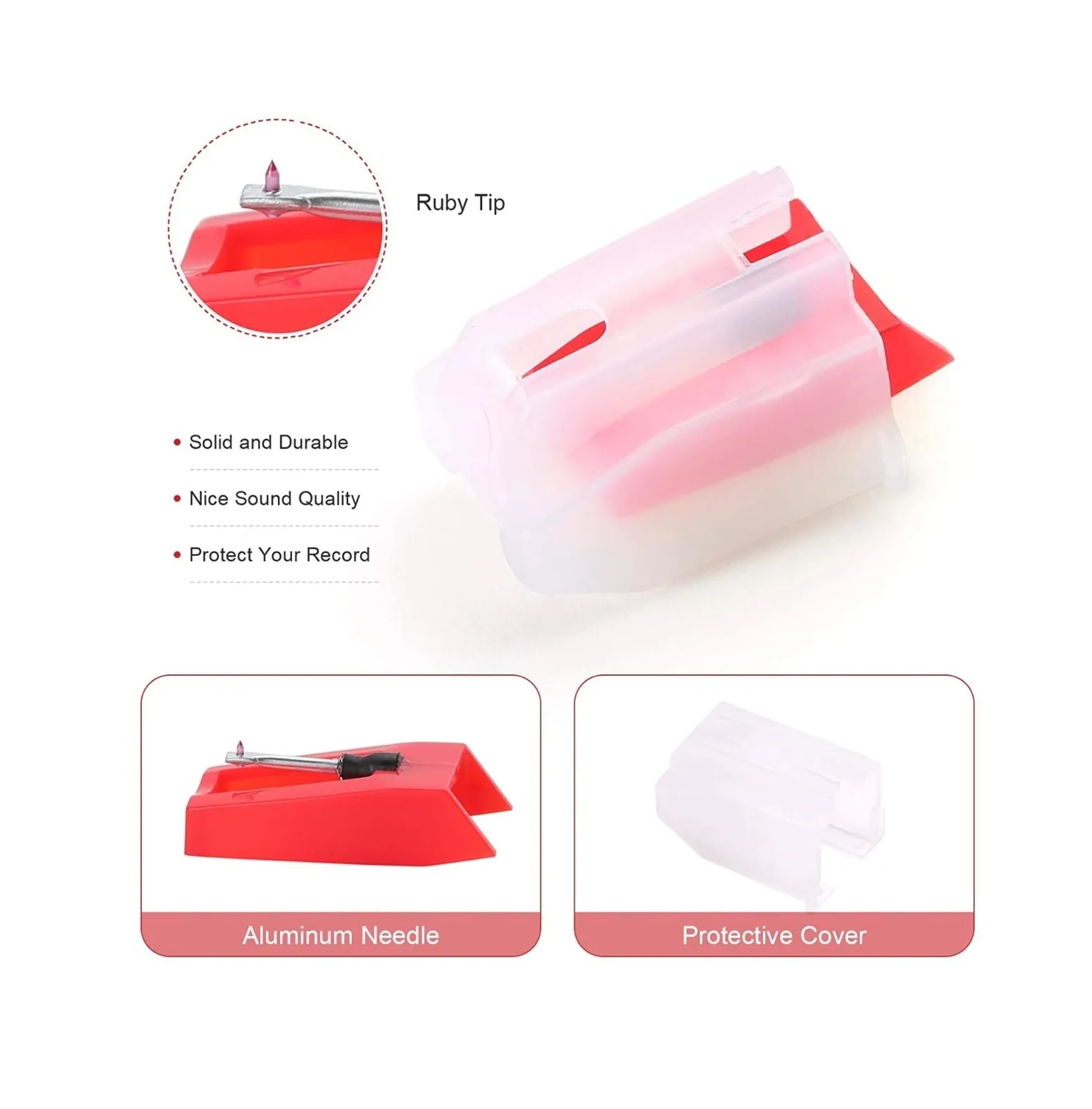 Kit 5 Agujas Para Tocadiscos, Reproductor De Grabadores, Rojo