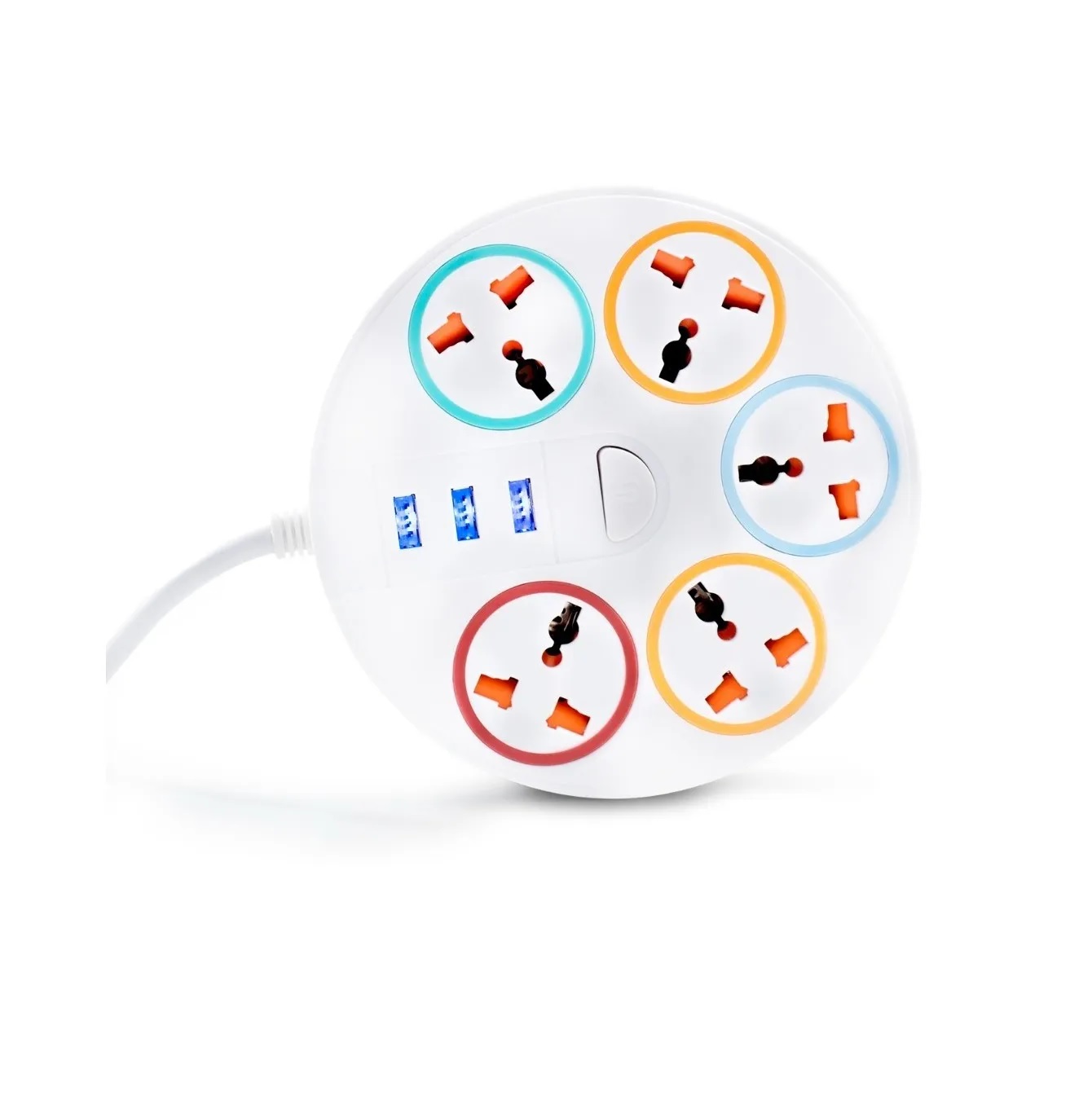 Multicontacto Circular Multiusos 5 Contactos + 3 Puertos Usb